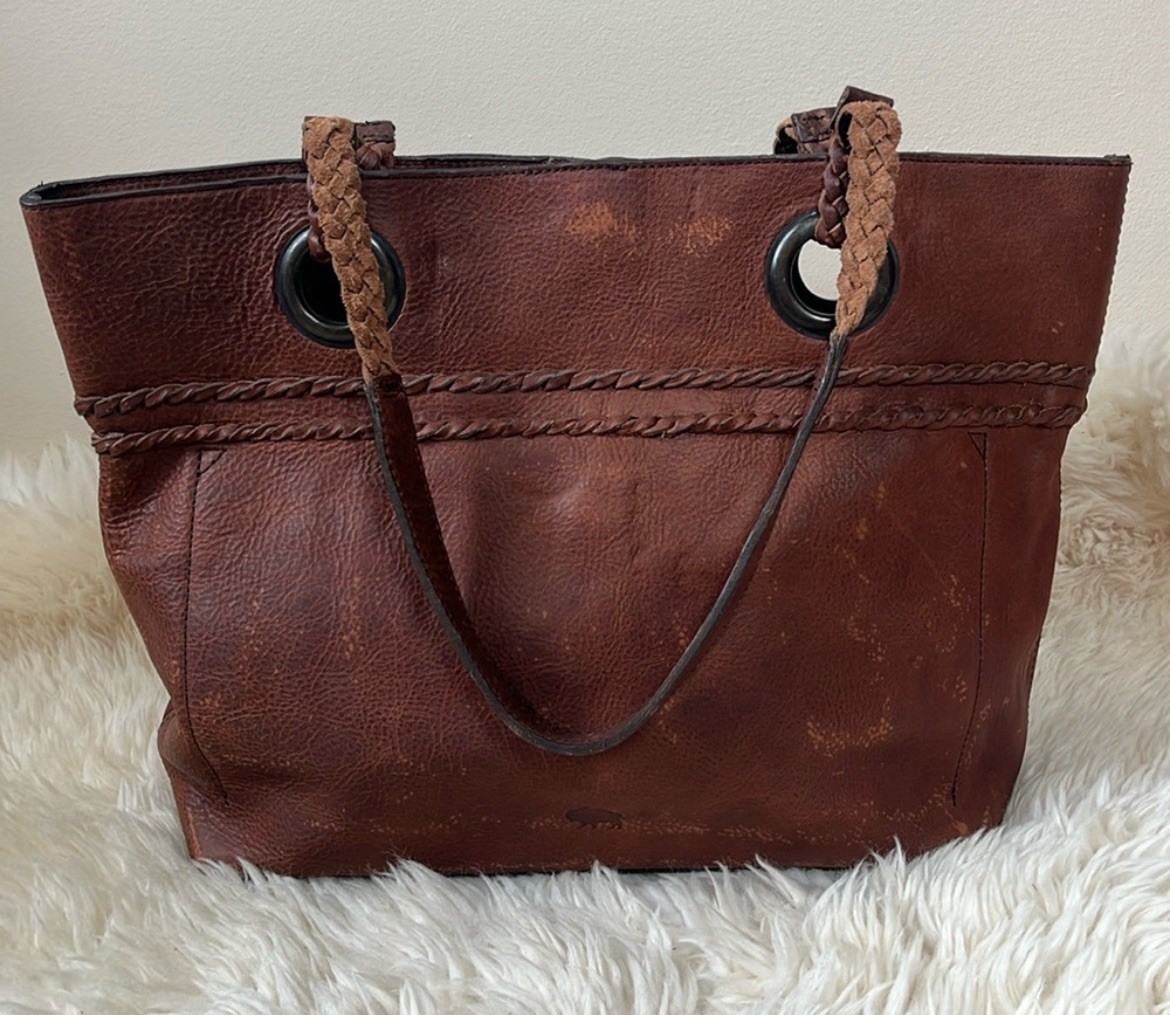 Buffalo Jackson Trading Roosevelt Buffalo Leather Braided Leather Cognac Tote
