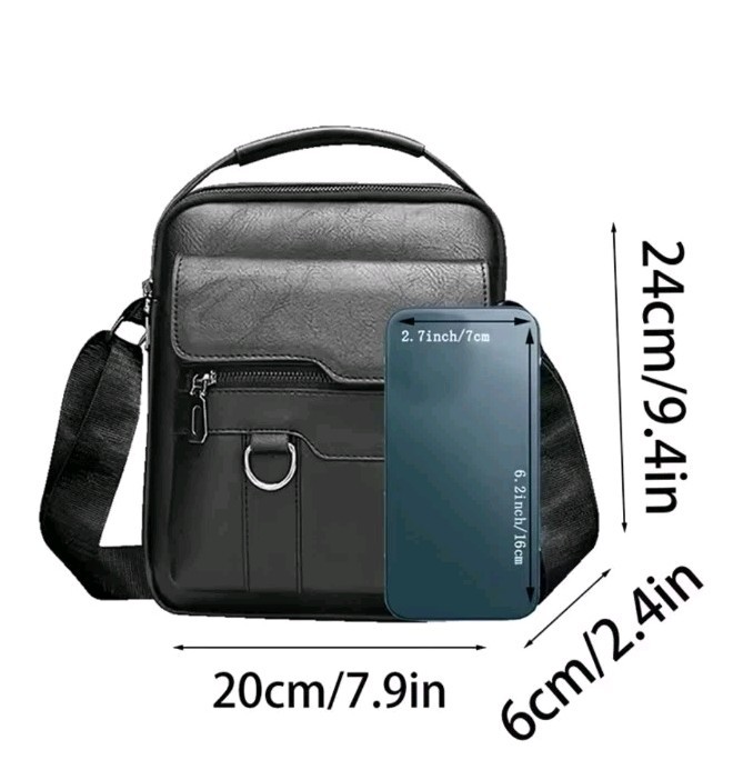 Men’s Genuine Leather Crossbody Small Travel Shoulder Multi Pocket Bag (Brown)