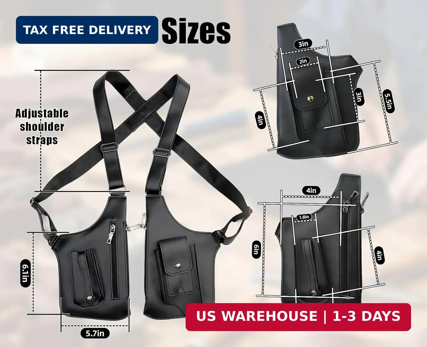 Double Shoulder Armpit Chest Bag for Men,Adjustable Shoulder Underarm Bag Hidden