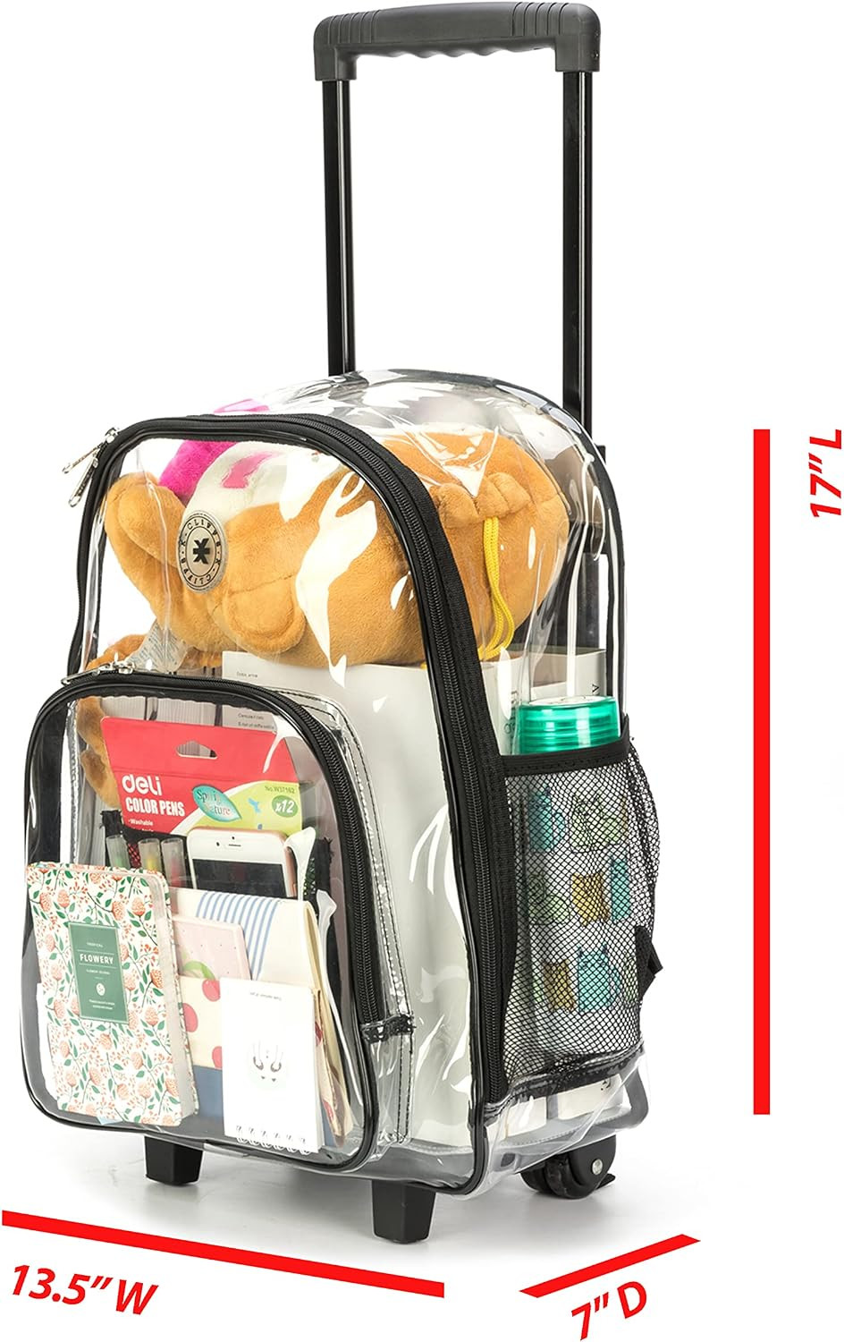 Rolling Clear Backpack Heavy Duty Bookbag Quality See through Workbag Travel Day