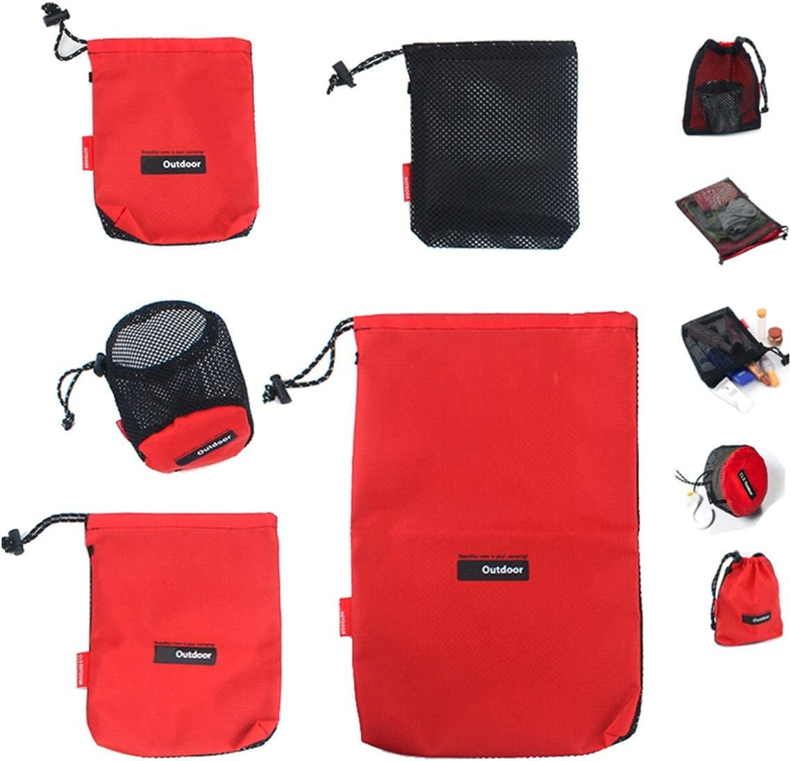 Drawstring Bag Nylon Cinch and Ditty Stuff Pouch,Mesh-Stuff-Sack for Camping Tra
