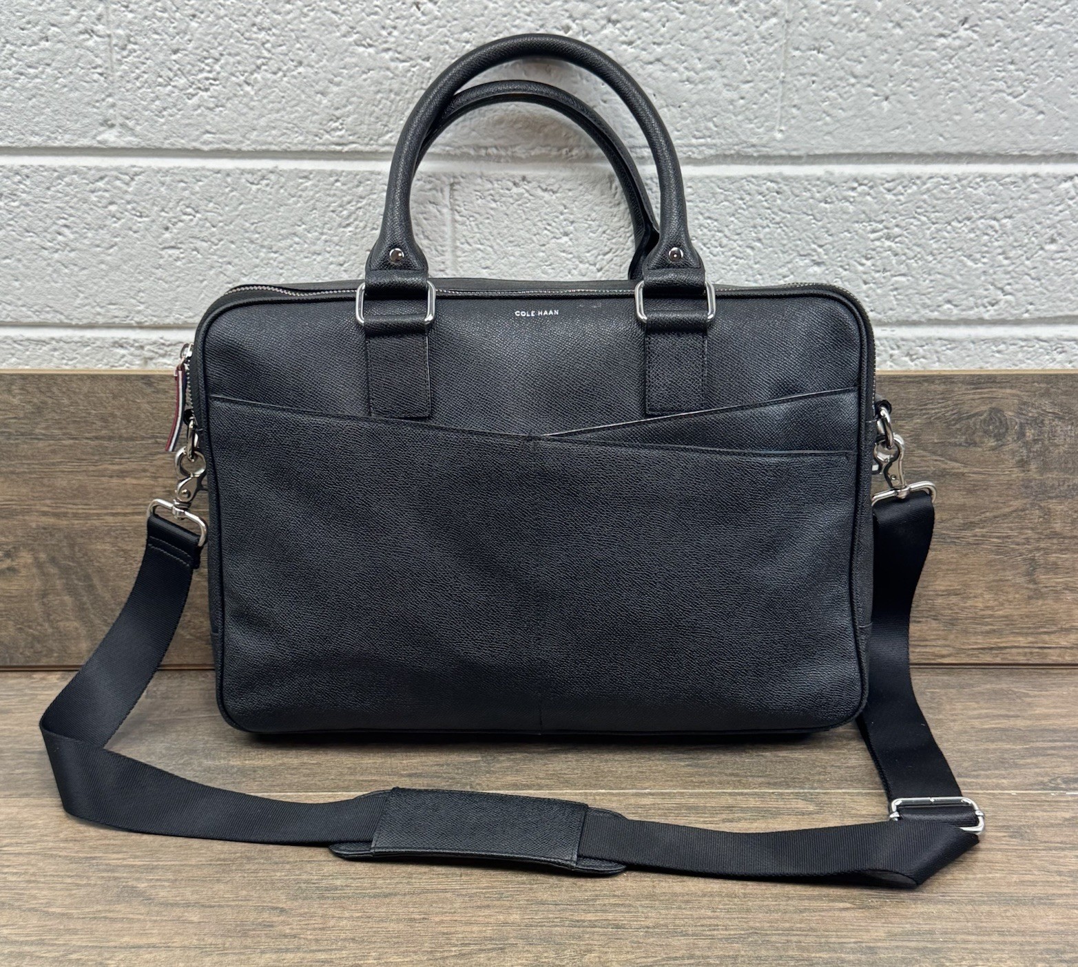 American Airlines x Cole Haan Brief Bag Black Pebbled Leather Laptop Case-READ