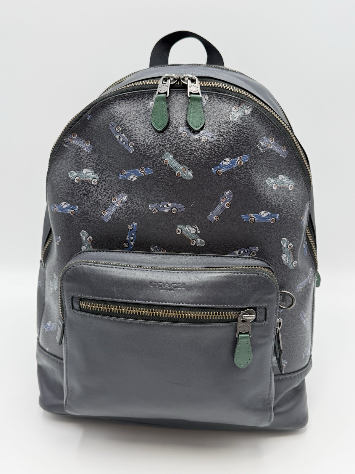 Coach West Backpack Midnight Navy Cars Print Signature Canvas Leather CBI37