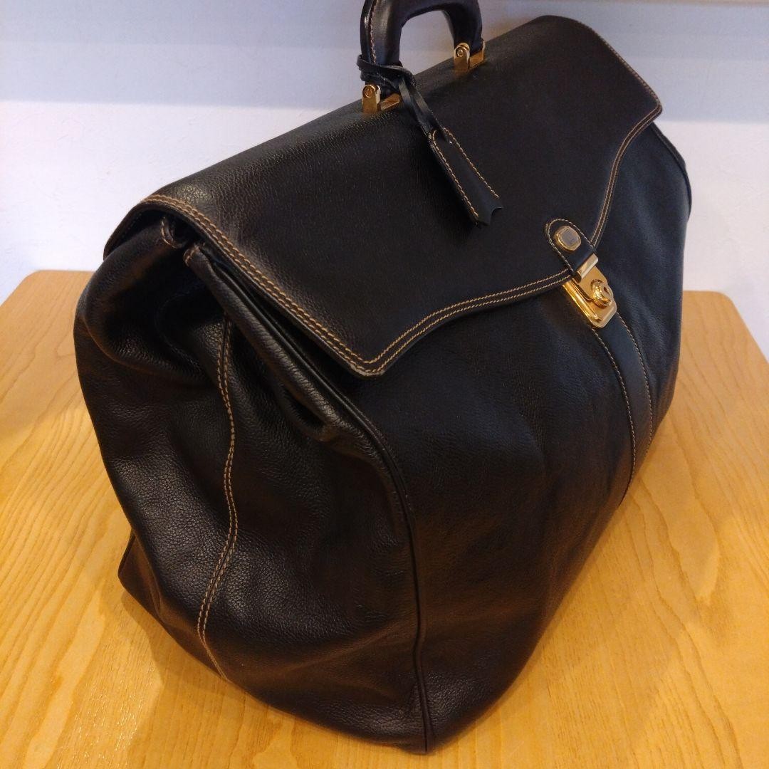 Dunhill Boston Bag Travel Duffel Top Handle Bag Black Leather Logo Lining Men’s