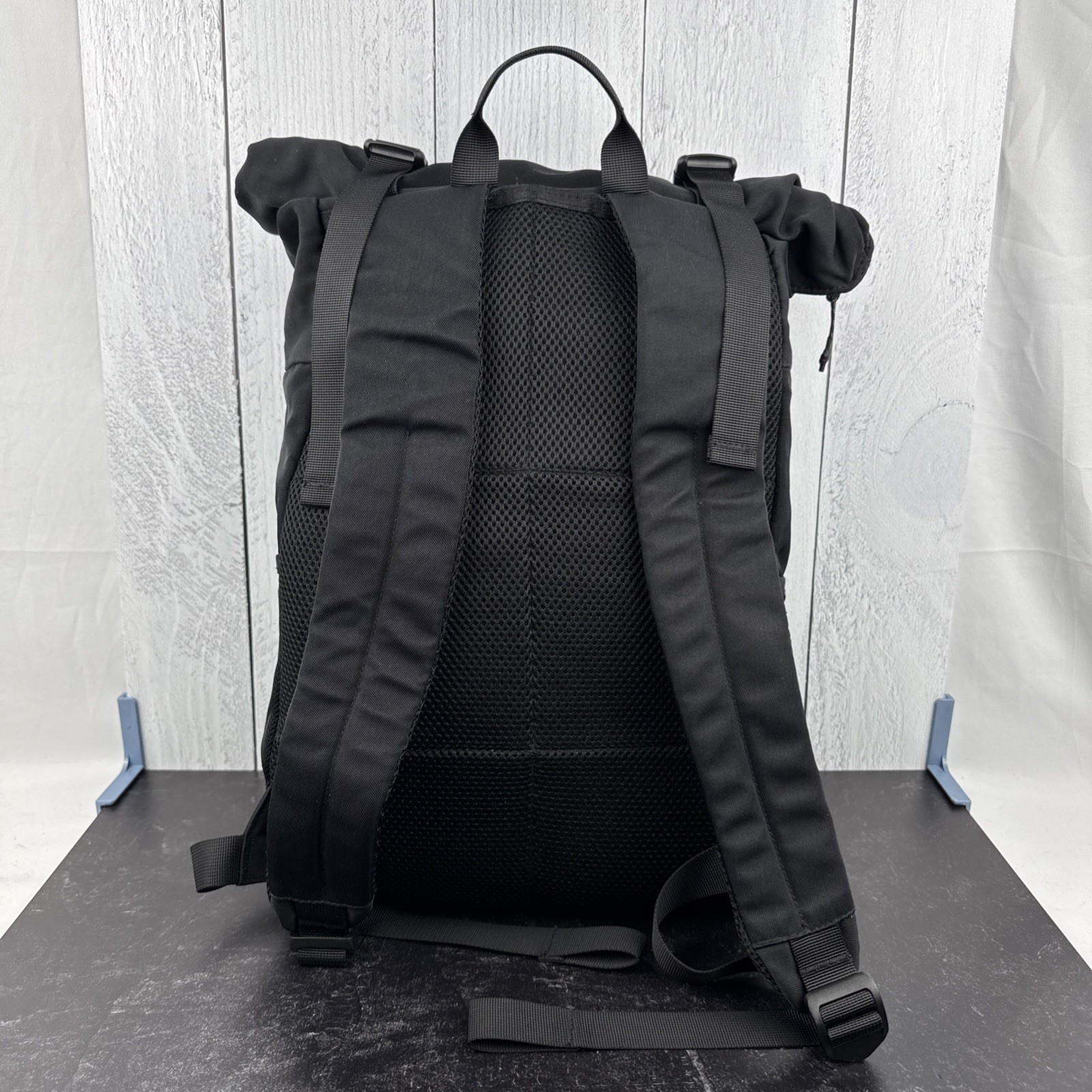 Fabletics The Only Backpack Black Roll Top Laptop Travel Commuter Gym Bag