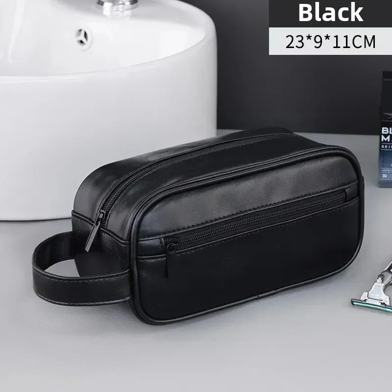 Men Toiletry Bag Organizer Dopp kit Zipper Travel Shave Pouch PU Vegan Leather