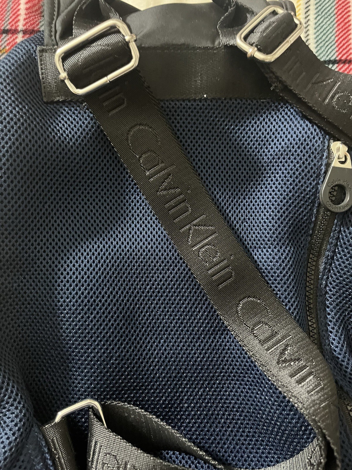 Calvin Klein Blue/Black Small Backpack Drawstring Buckle, Pockets, Lined