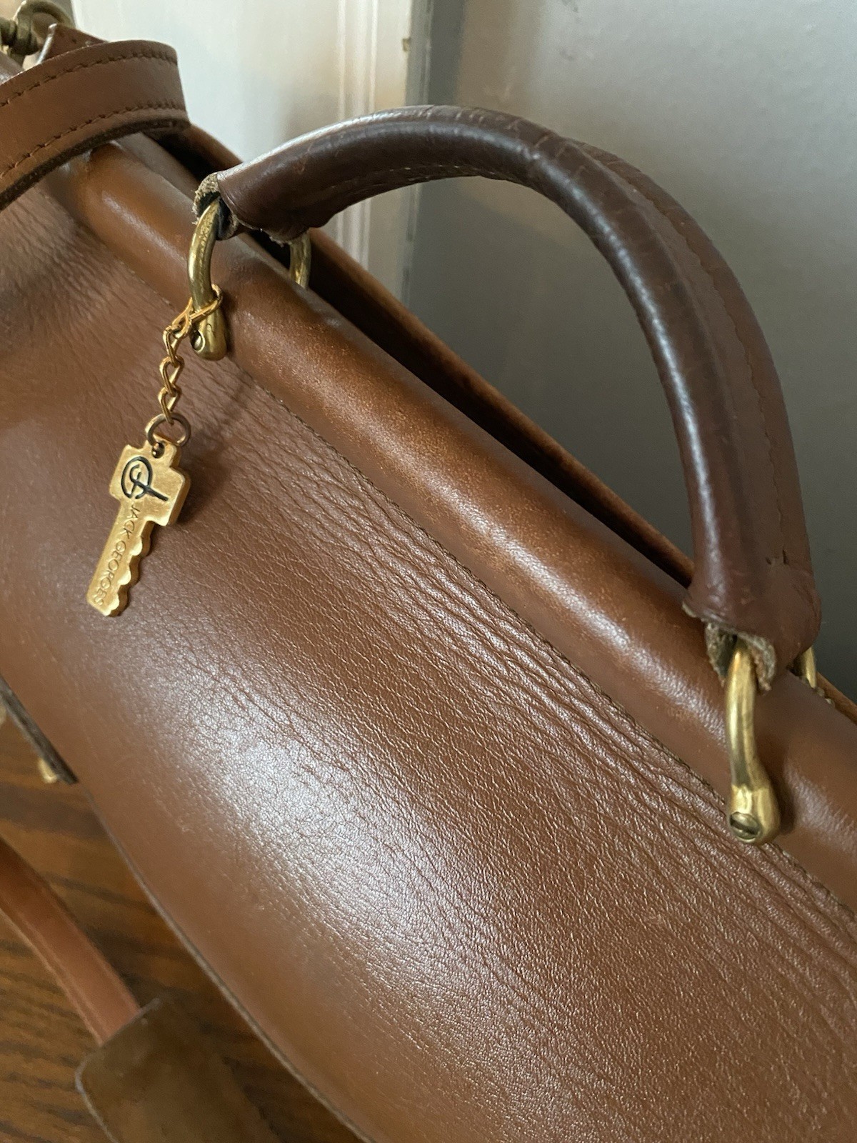 Jack Georges Leather Messenger Brief Bag Brown Handle Shoulder Laptop 16x11x5