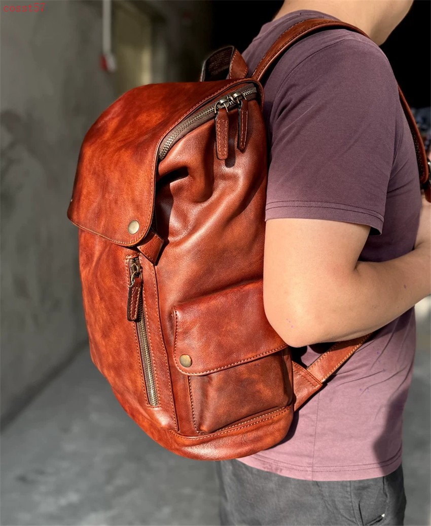 Handmade Really Cow Leather Backpack Vintage Men’s Casual Travel Bag Laptop Bag