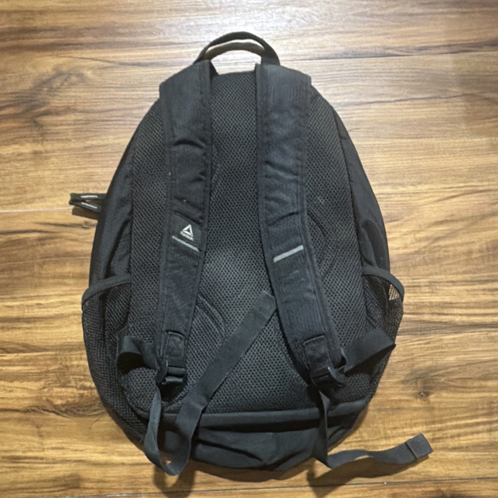 Reebok Black Backpack, Adjustable Strap, Lightweight, Zip Closure, Sports Theme
