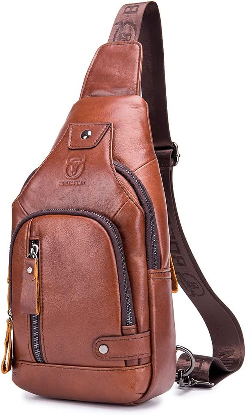 Vintage Leather Sling Bag Backpack for Men Crossbody Shoulder Chest Day Pack Bac