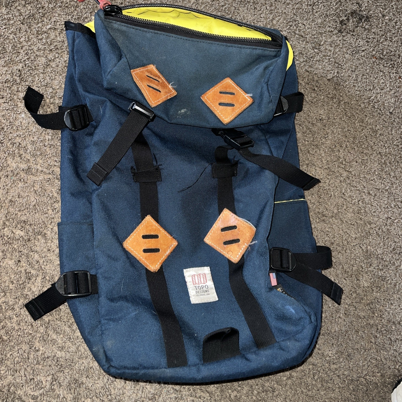 Topo Designs Navy/Leather Klettersack, Backpack, Cordura, USA Made, 25L Capacity