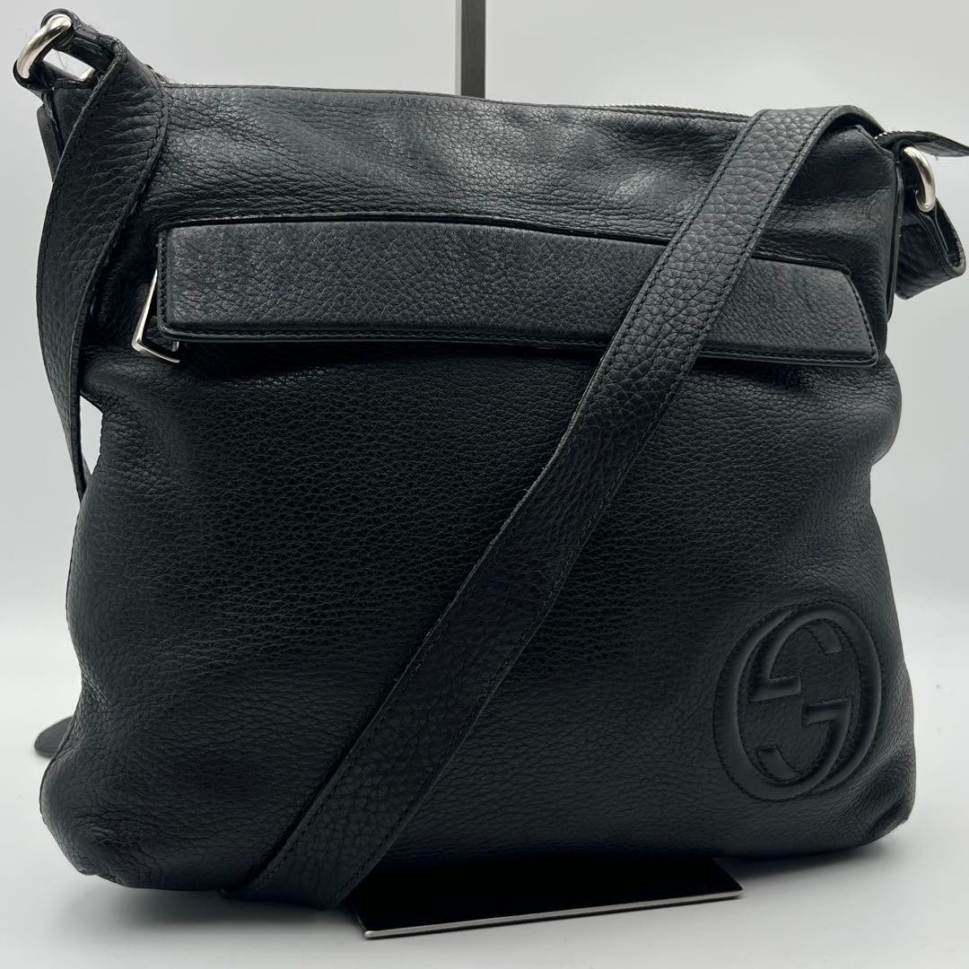 Gucci Soho Interlocking Leather Shoulder Bag Black 27cm x 28cm