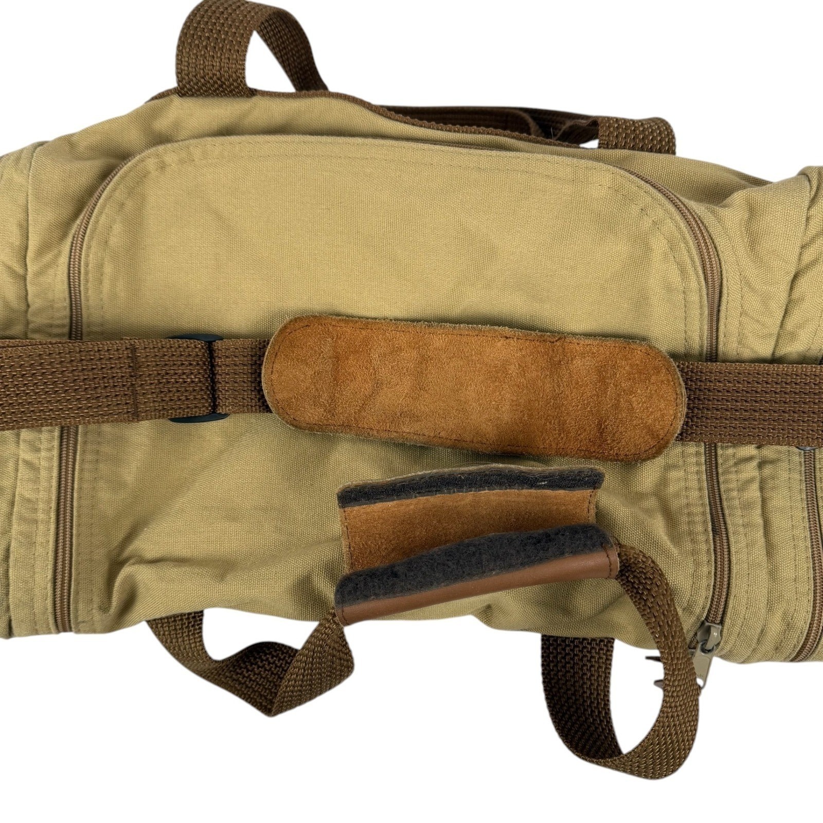 Eddie Bauer Ford Duffel Bag Tan Canvas Travel Gym Weekender Luggage Pocket