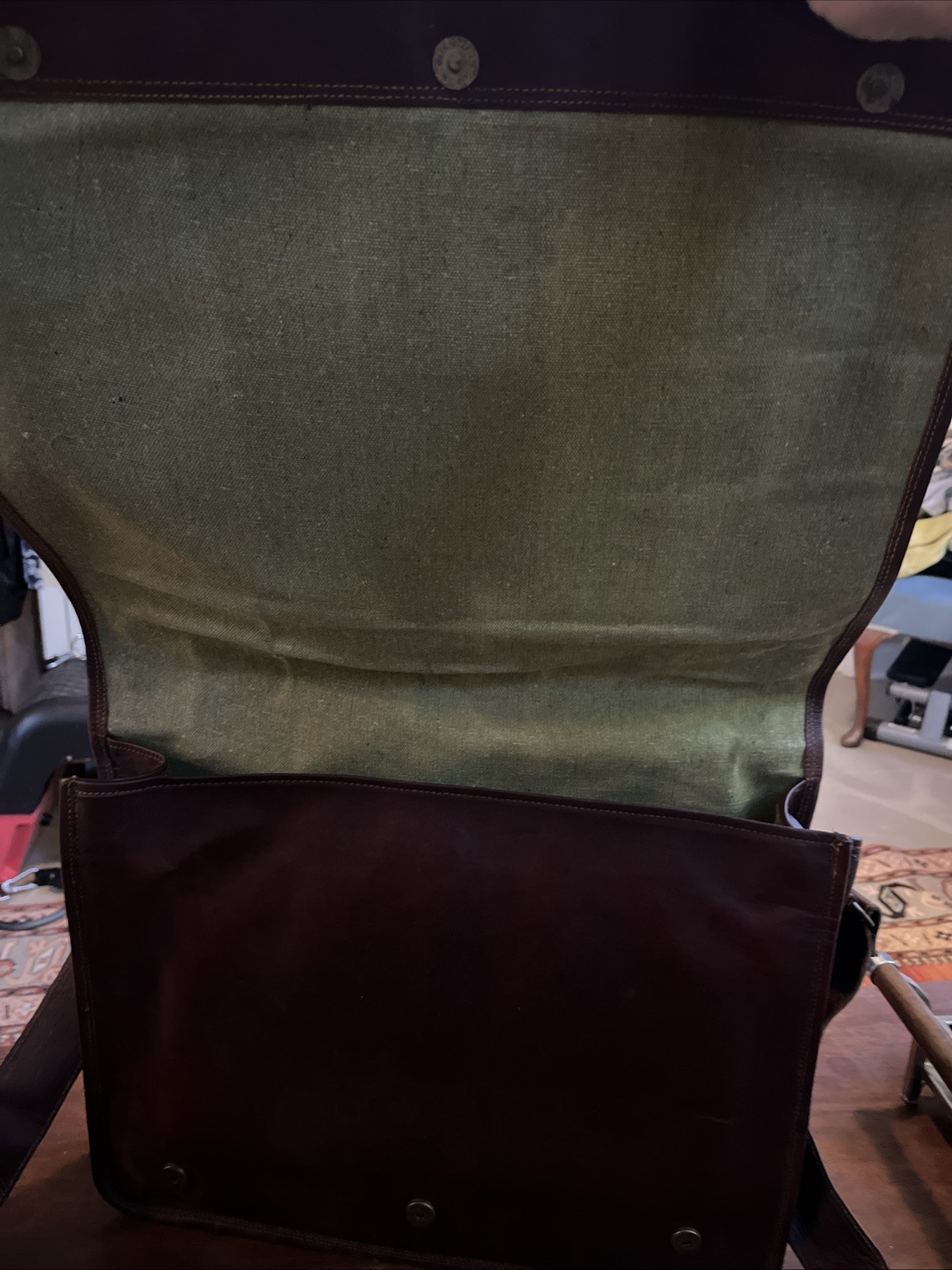 Large Leather Linen Lined Messenger Bag Laptop Brief Case Shoulder Bag Brown