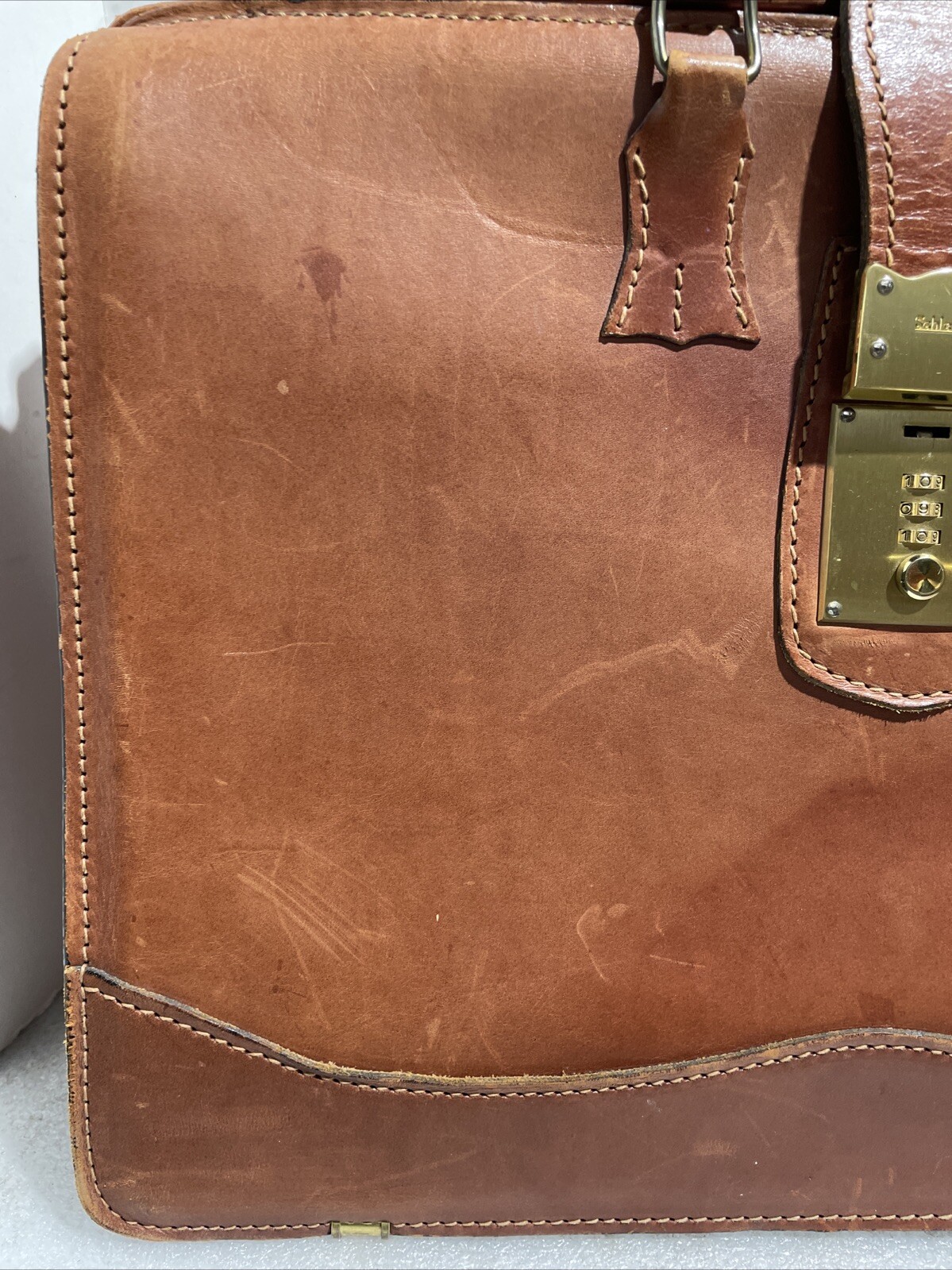 Schlesinger Leather Attache Briefcase Locking 3 dial combo 18 x 13x 7 in. Brown