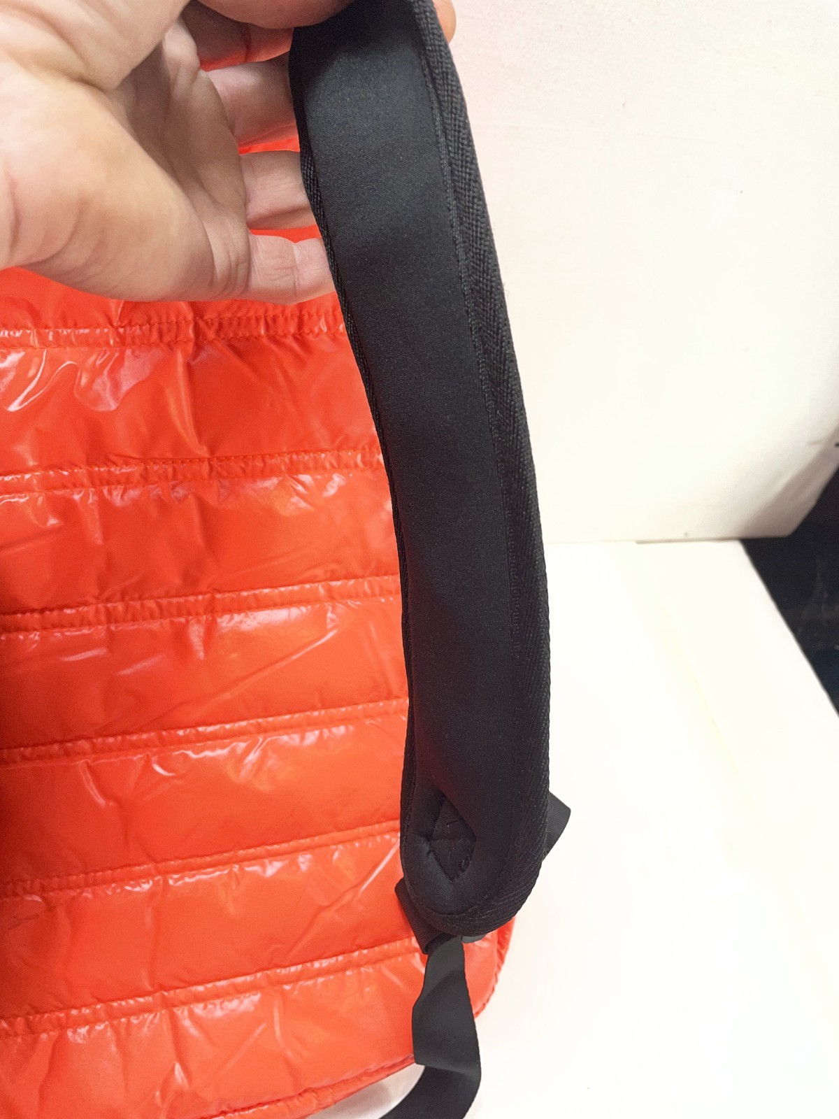 Triple Gear Quilted Backpack Orange Lightweight Synthetic Fabric Love Rock Patch