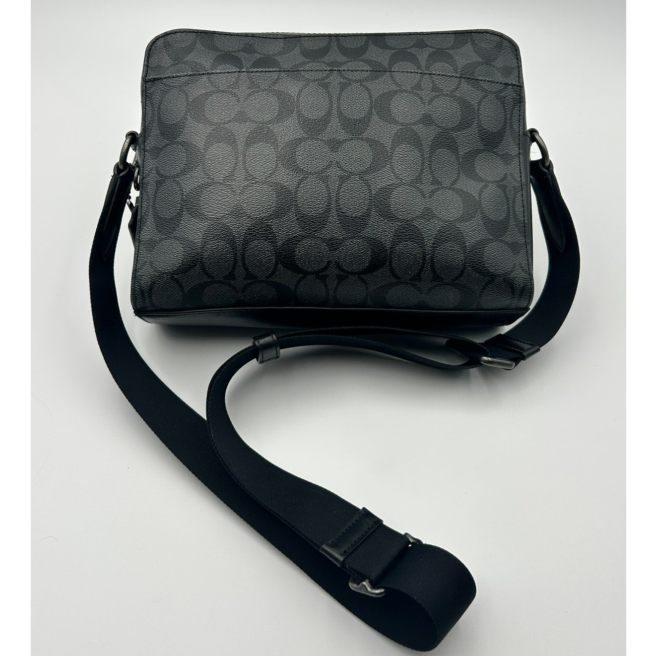 Authentic COACH 91485 West Camera Bag Signature Canvas Charcoal Black Crossbody