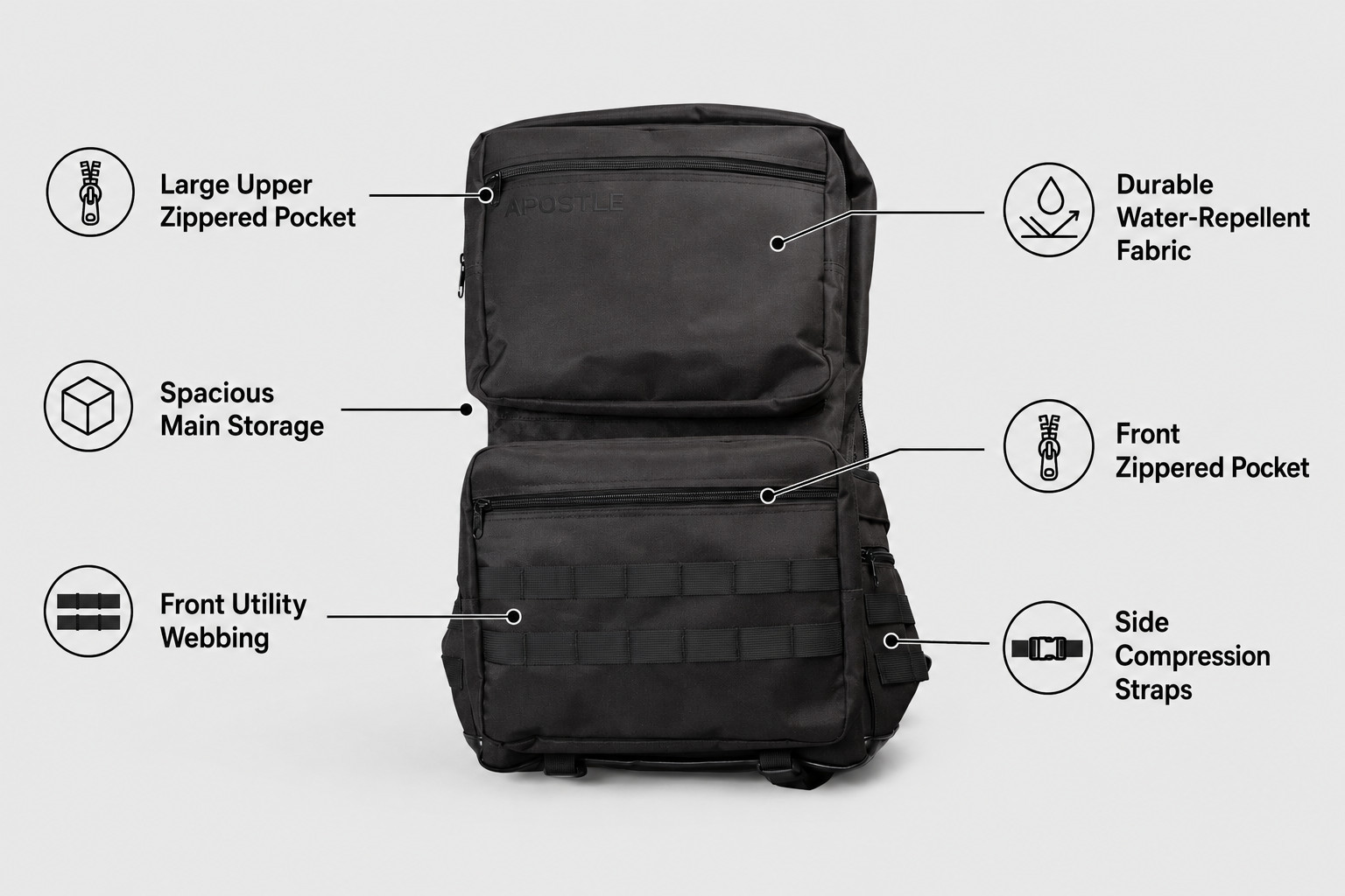 Apostle Large 16in Laptop Tactical Backpack Black Travel Work Bag 36L New