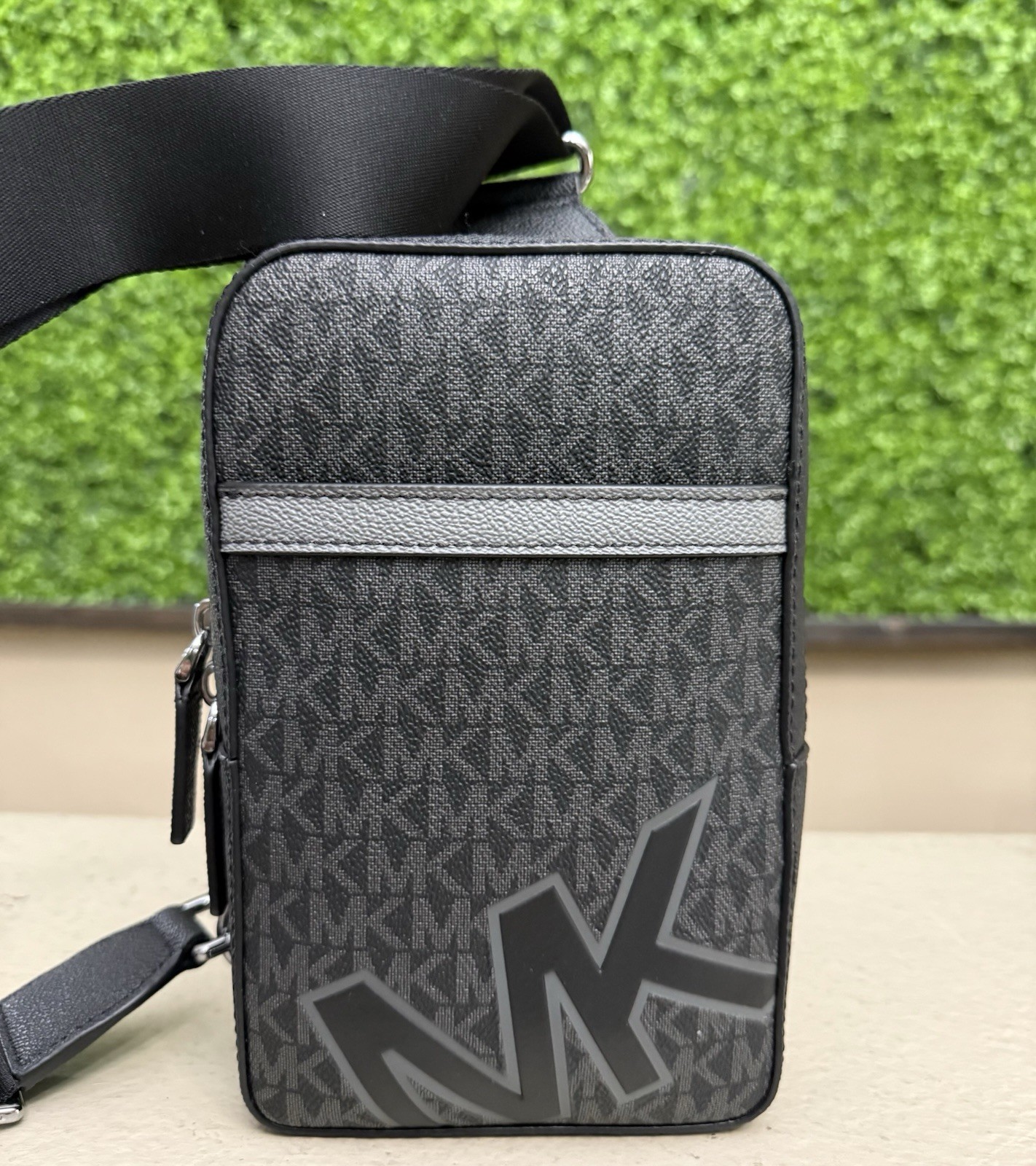 Michael Kors Cooper Medium Signature Logo Crossbody Sling Pack Gunmetal Black