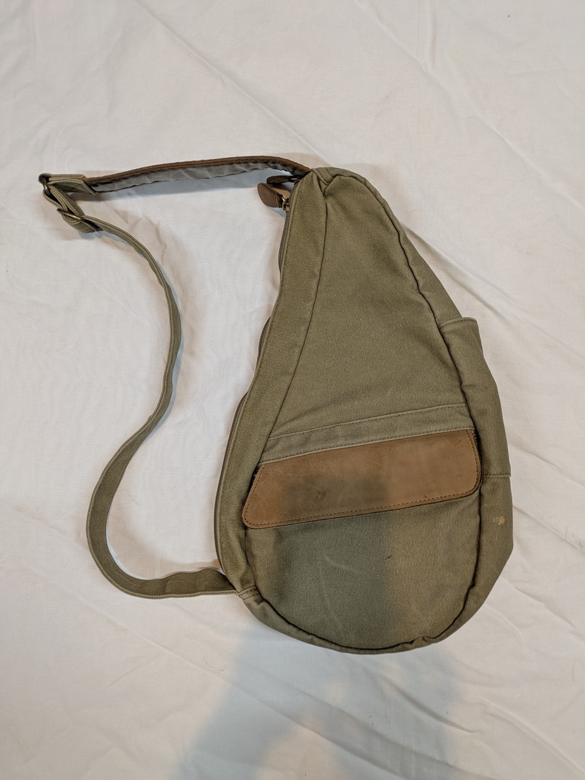 LLBean x Ameribag crossbody bag, dark khaki color, leather and canvas
