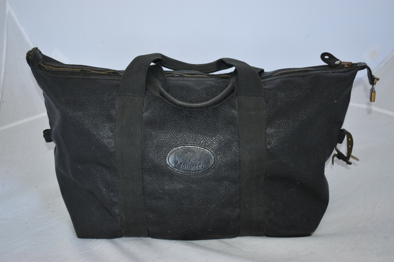 Mulberry Vintage Navy Scotchgrain Leather Zip Large Holdall Weekend Carry Bag