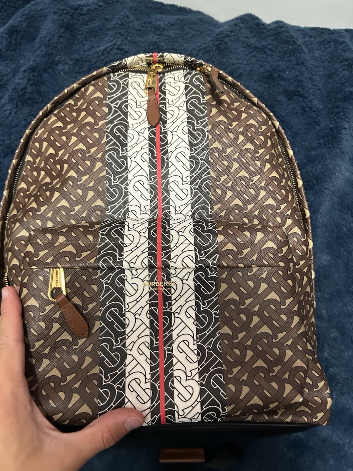 Burberry Medium London Check Monogram Stripe Backpack Bridle Brown