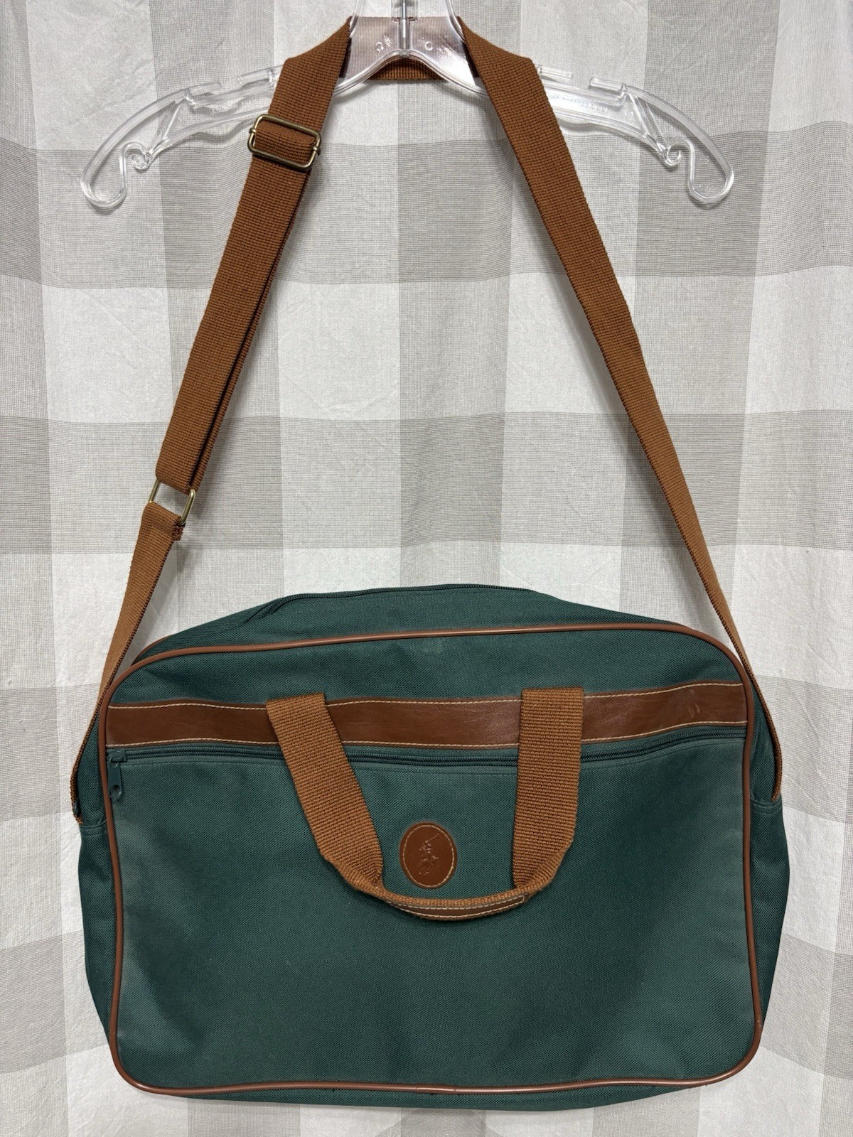 Polo Ralph Lauren Shoulder Laptop Canvas Travel Bag Green Brown