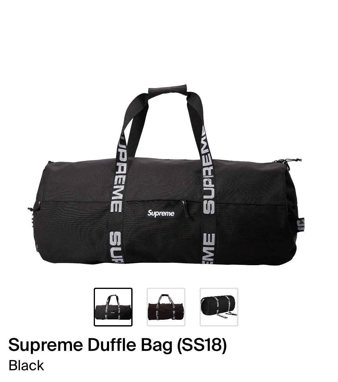Supreme Large Duffle Bag SS18 Black Large Cordura Bag