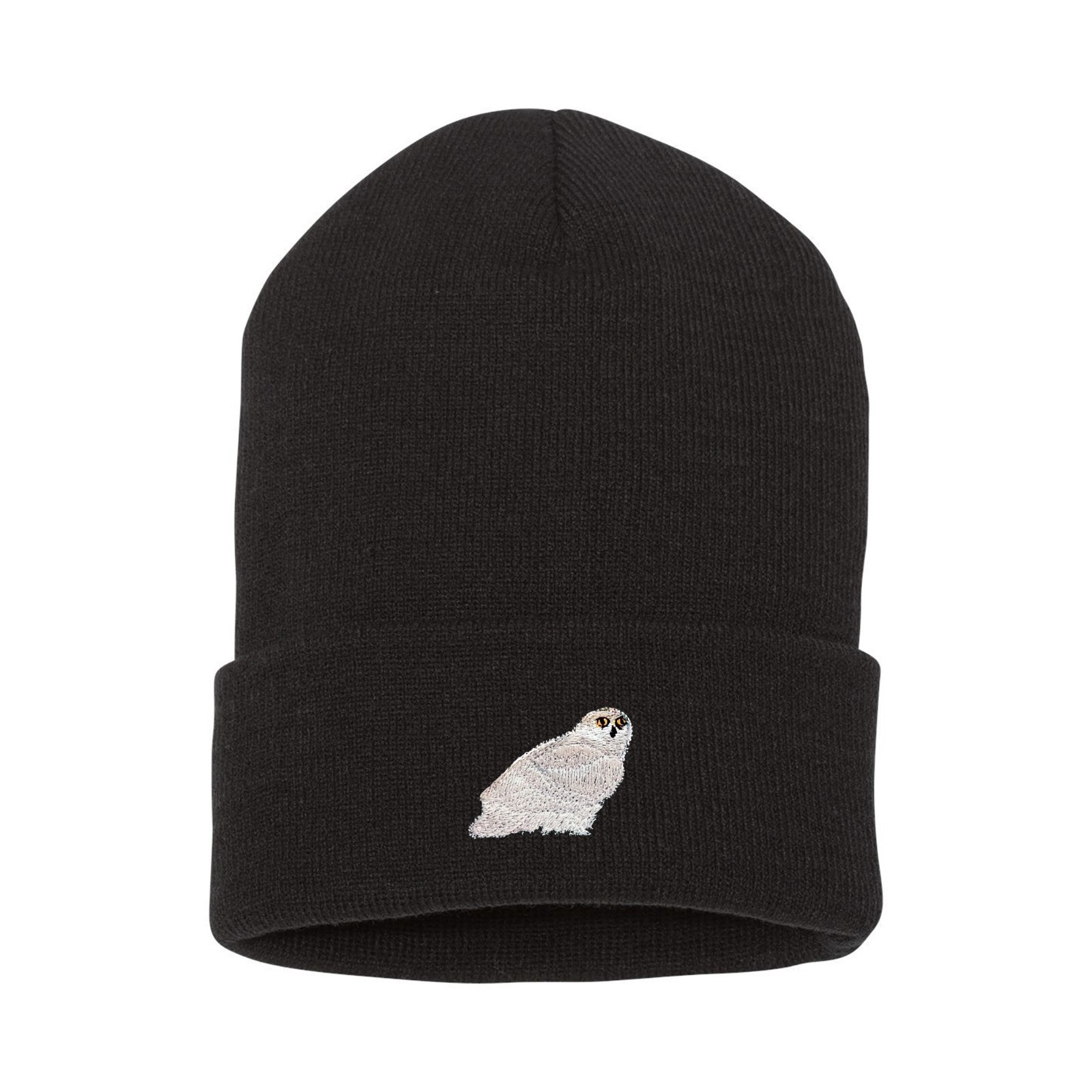 Wildlife white snowy owl embroidered beanie hat, custom beanie hat