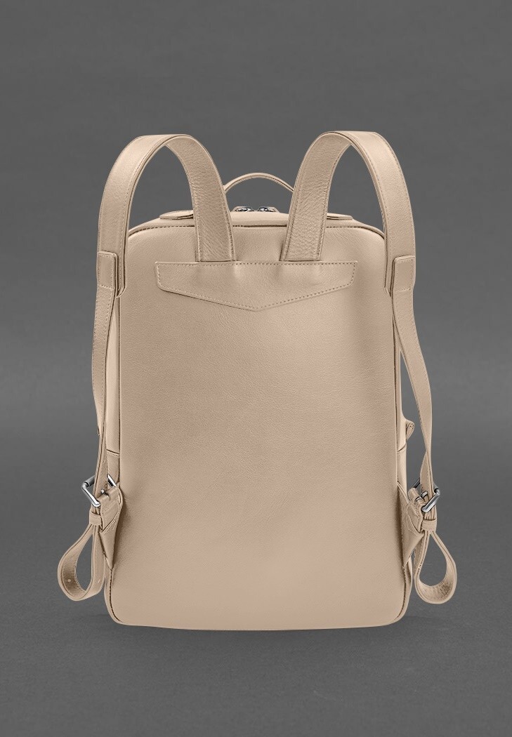 Lux Beige Leather City Office Backpack Engraving Study Workbag