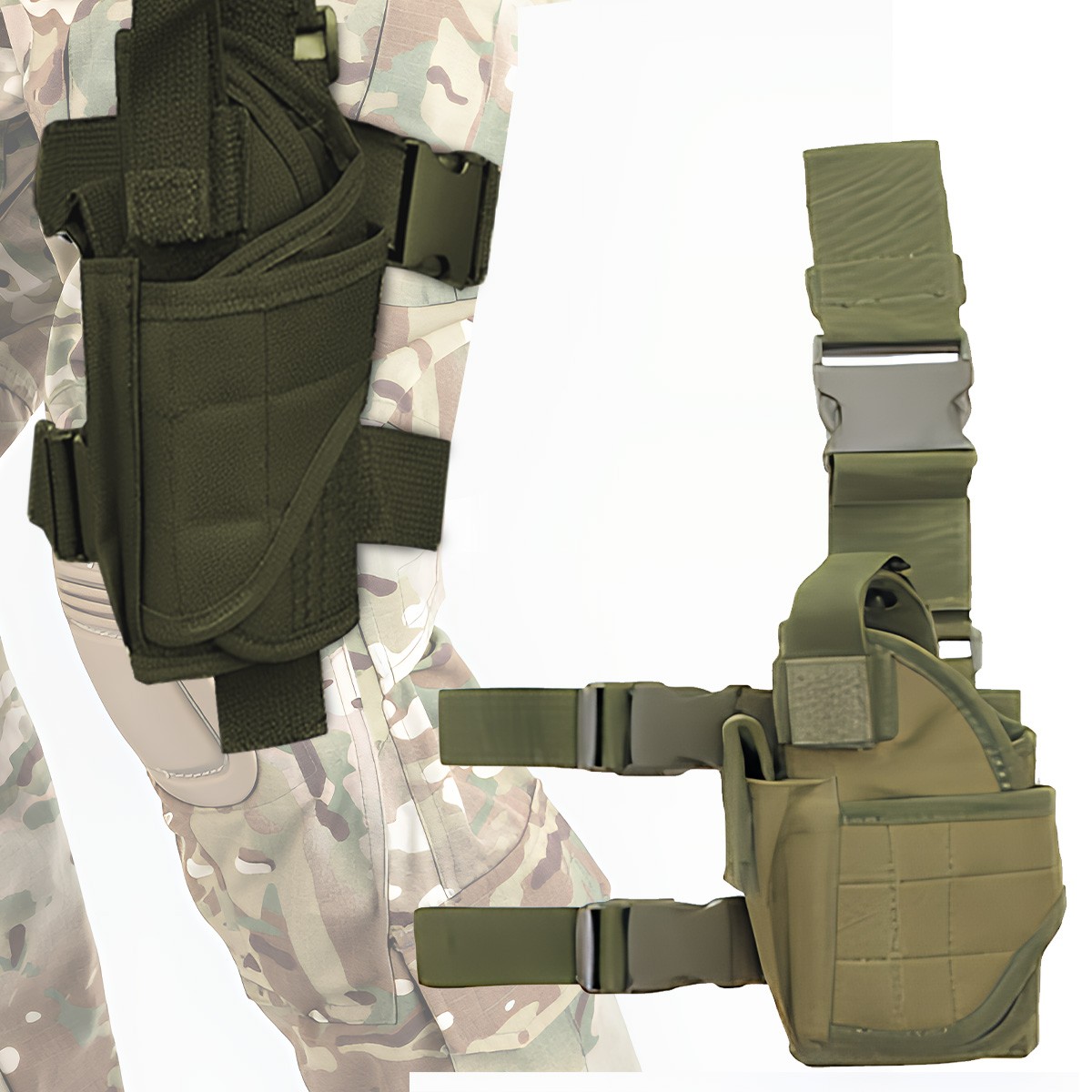 Tactical Adjustable Pistol Gun Drop Leg Thigh Holster with Mag Pouch Right Hand