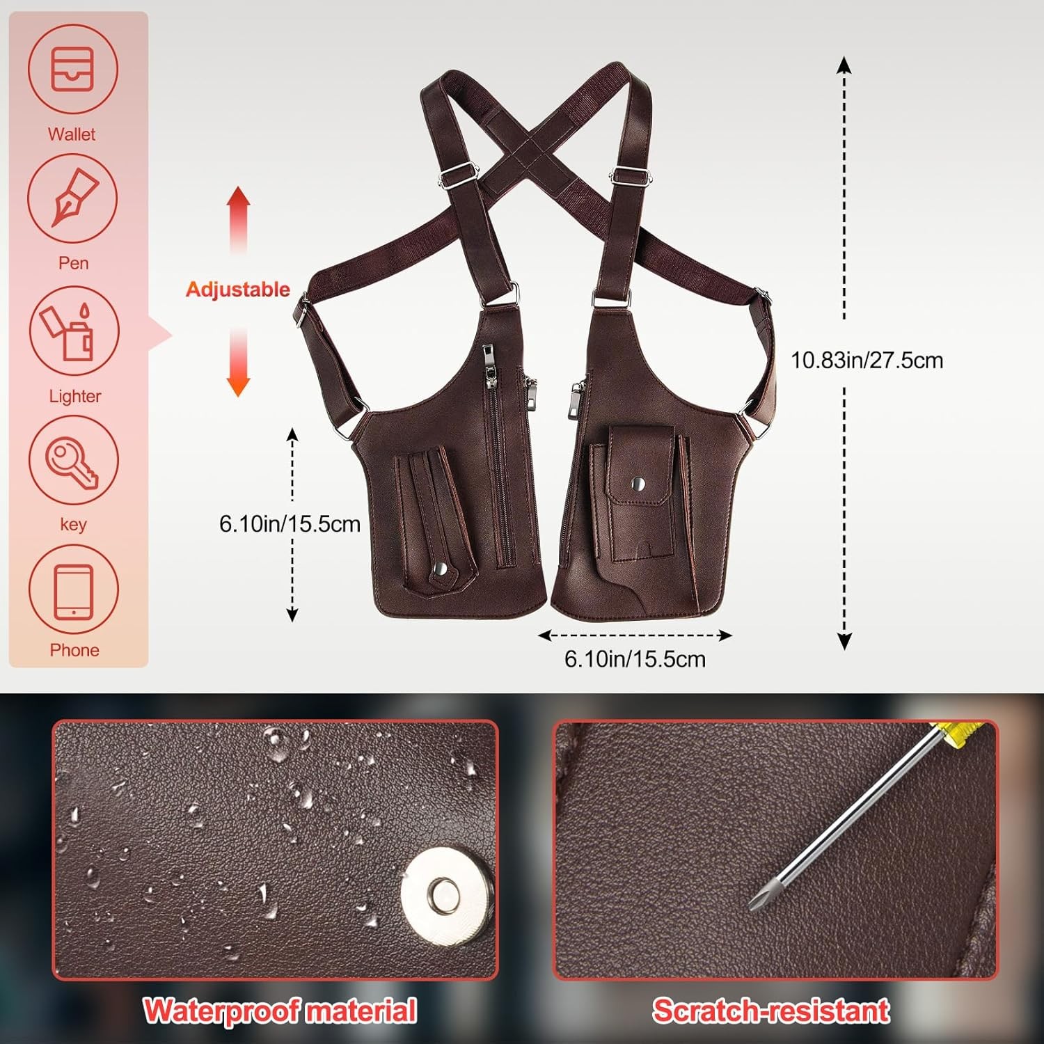Adjustable Anti-Theft Underarm Shoulder Bag PU Leather Wallet Holster Bag