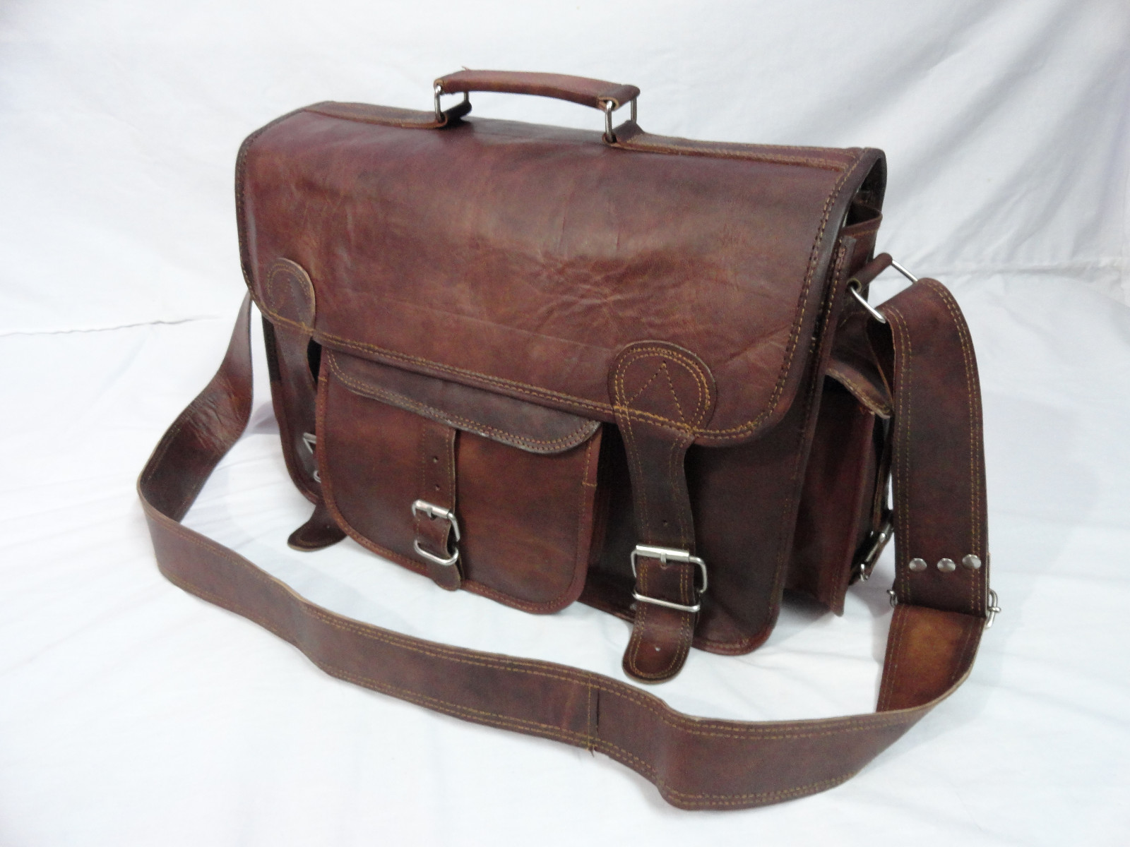 Leather Briefcase DSLR SLR Camera Messenger Bag Padded Case Satchel Shoulder 16″