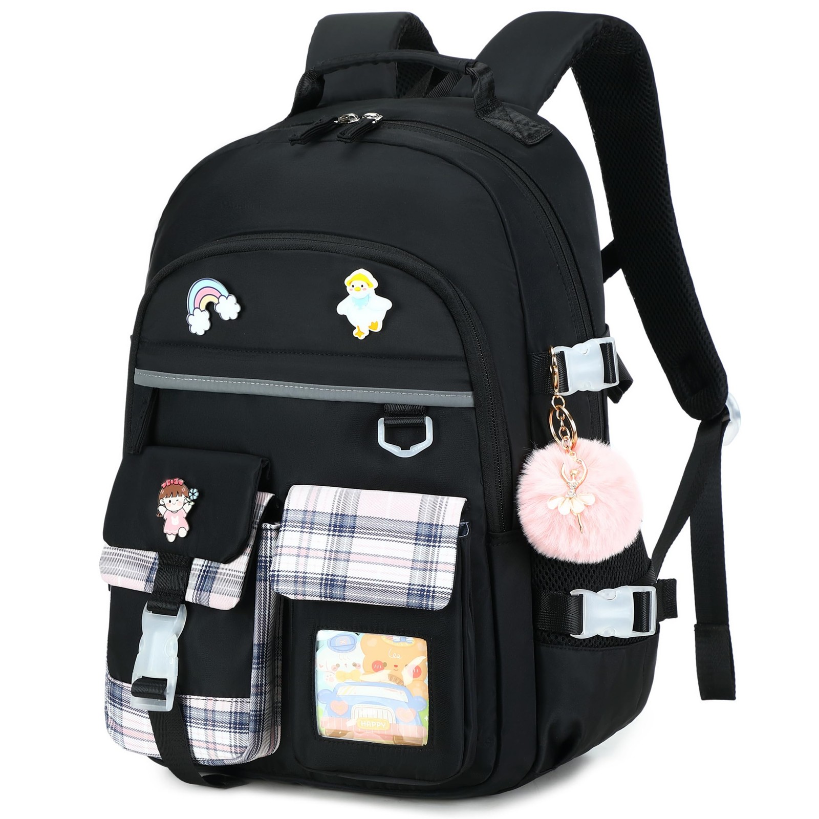 Black Backpack Girls 15.6 Inch Laptop School Bag Kindergarten Elementary