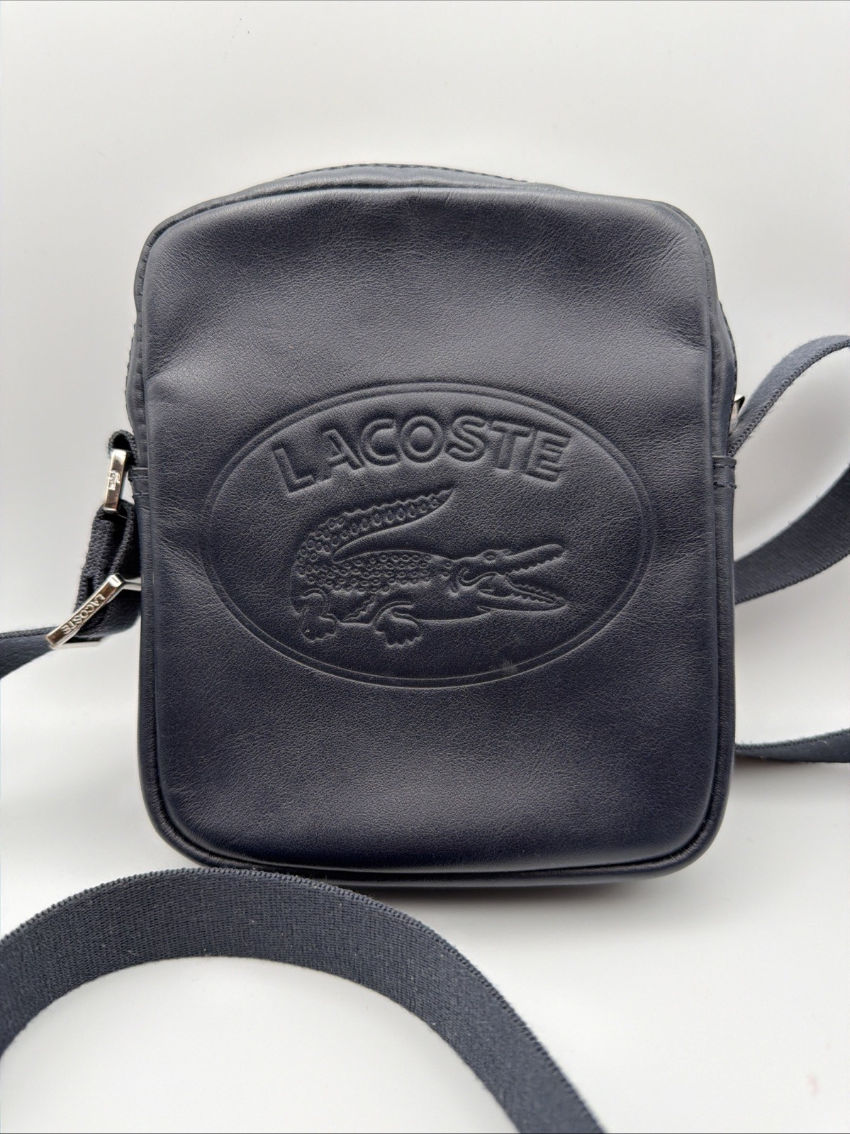 Lacoste L.12.12 Casual Embossed Leather Crossbody Vertical Camera Bag – Navy