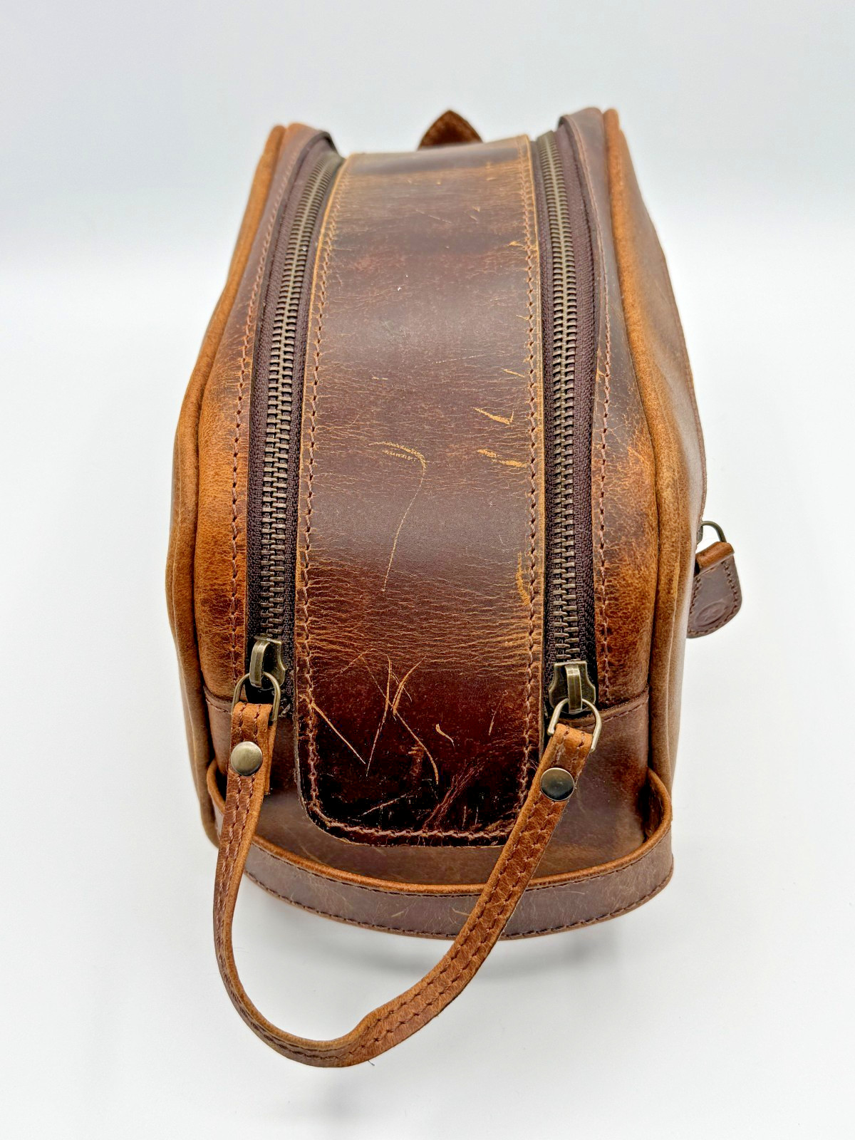 Aaron Leather Goods Toiletry Bag Copper Premium Leather 10.5″L x 5.5″W x 5.5″H