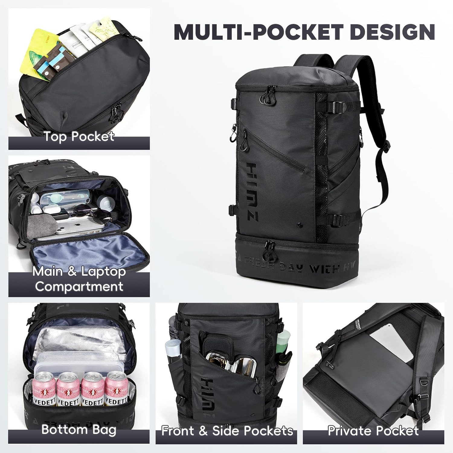 Insulated Cooler Backpack with Lunch Compartment for Travel & Camping