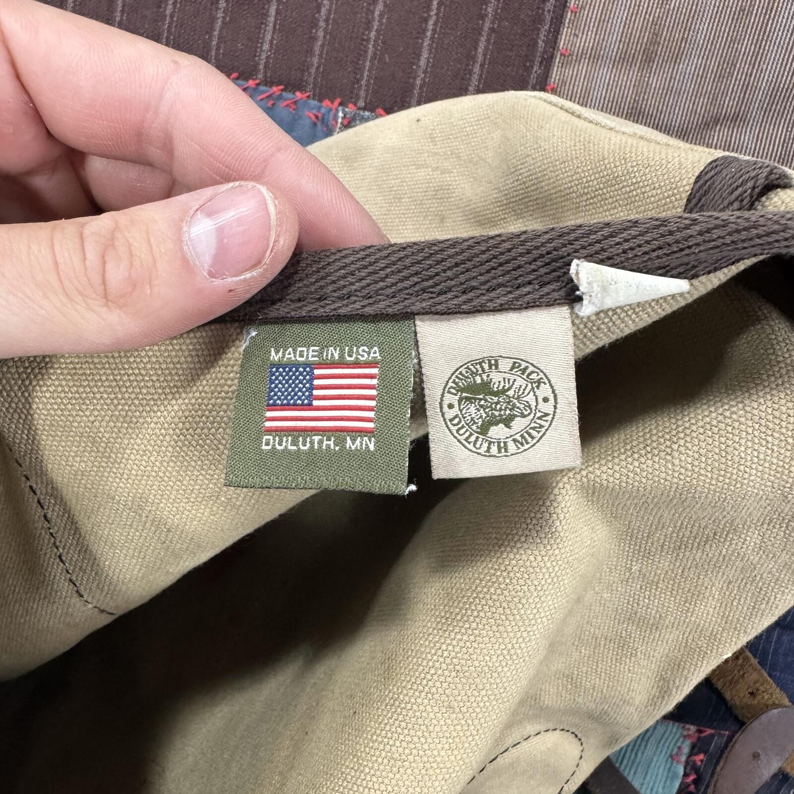 Vintage 90s Duluth Pack Medium Double Shell Tan Canvas Leather Straps Bag USA