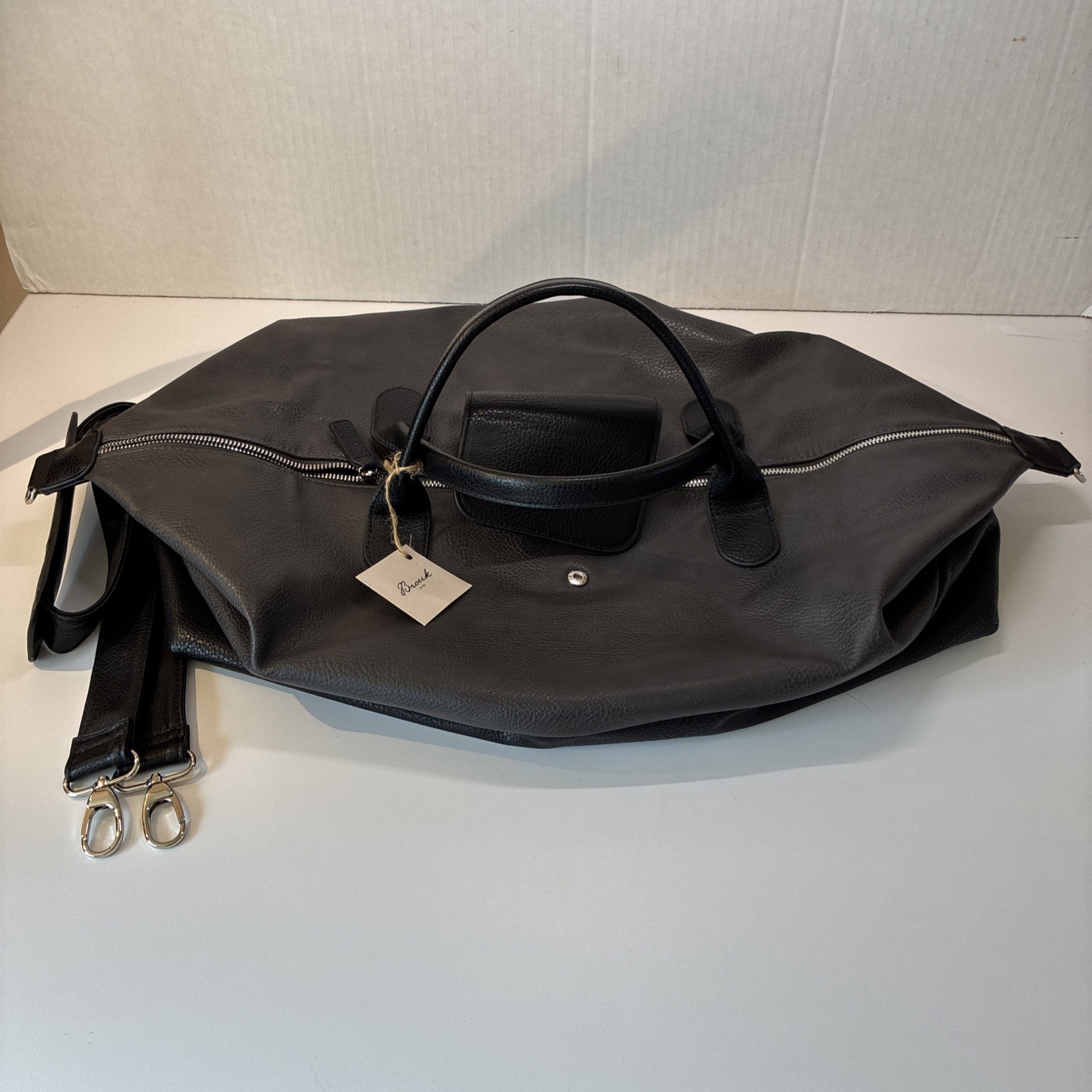 Brouk and Co Alpha Duffel Bag Luxurious Vegan Leather Black/Grey MSRP $156