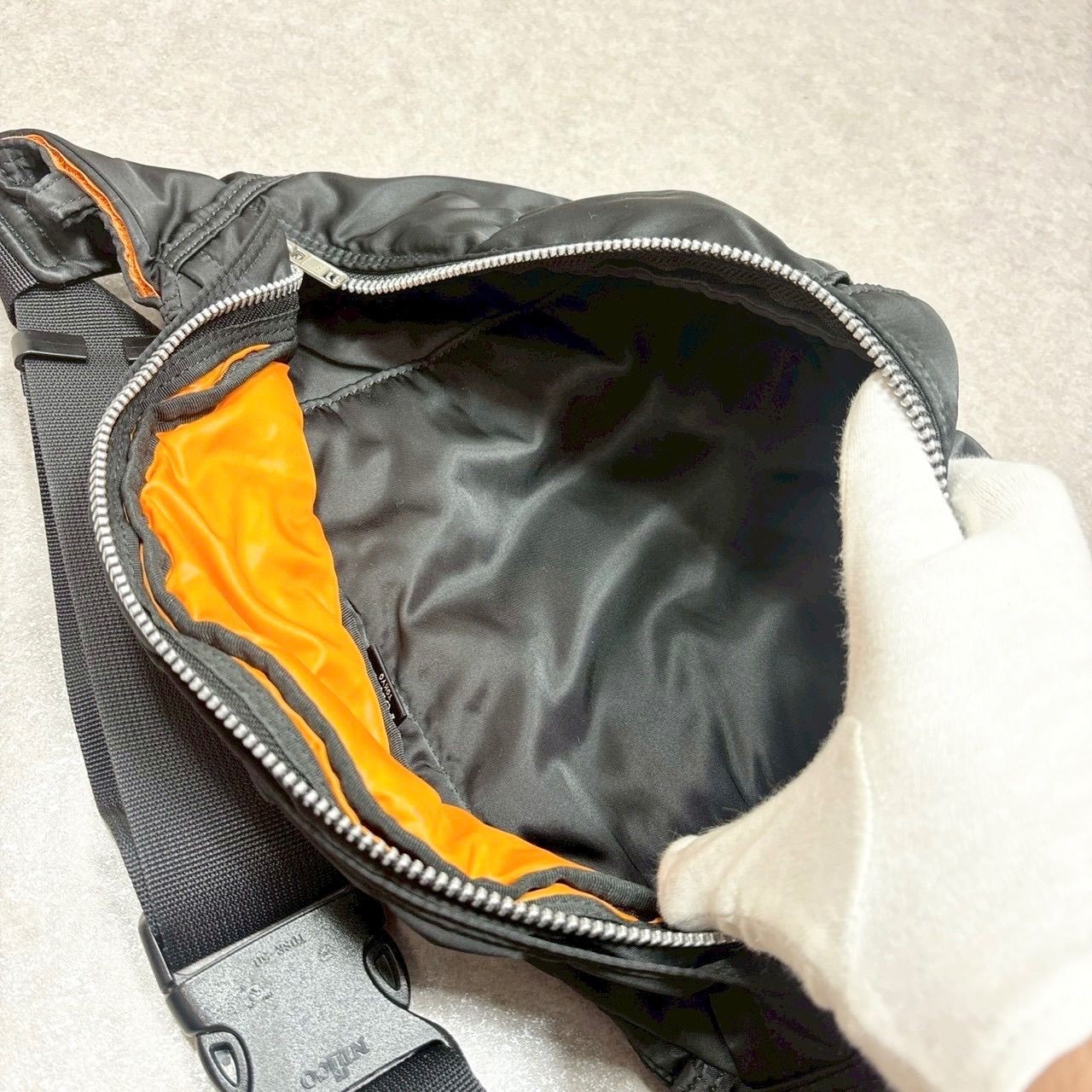 Authentic Porter Yoshida Nylon Body Bag Black 20.5cm x 48cm with minor stains