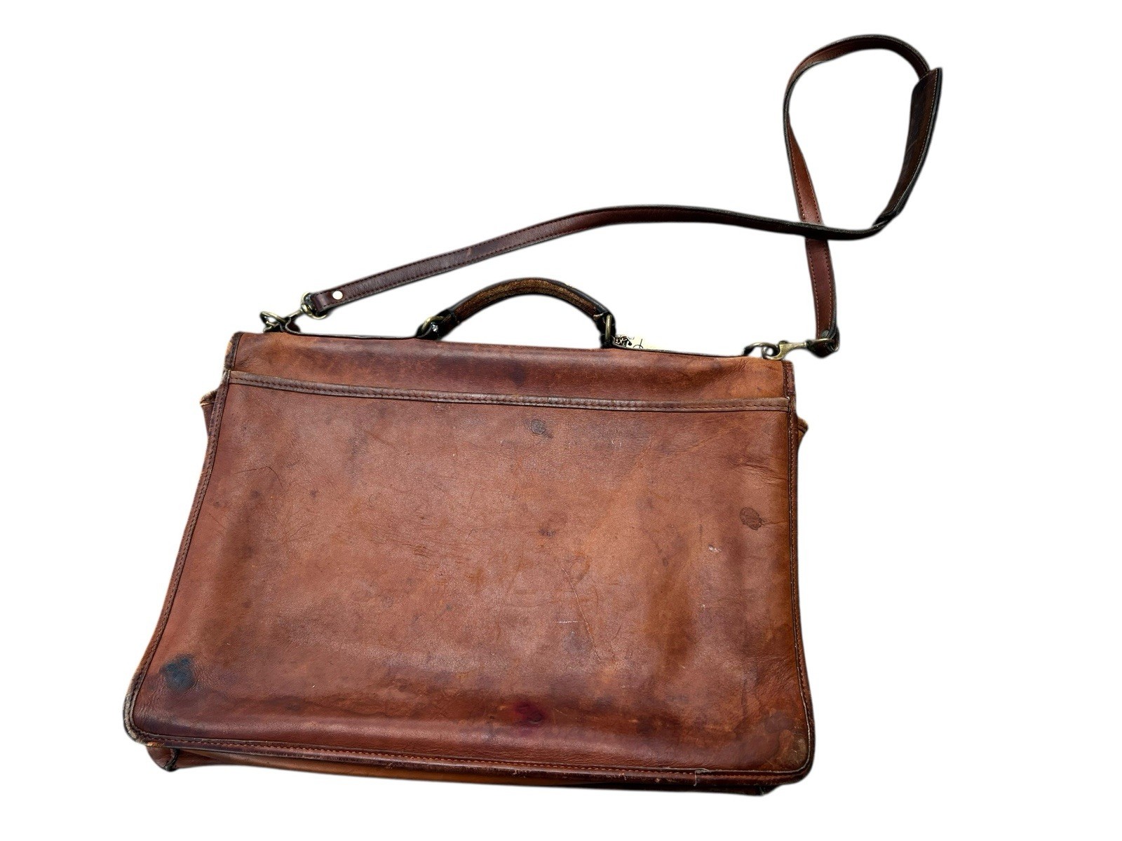 Vintage Jack George Brown Worn Leather Turn Lock Briefcase! 16x12x5in