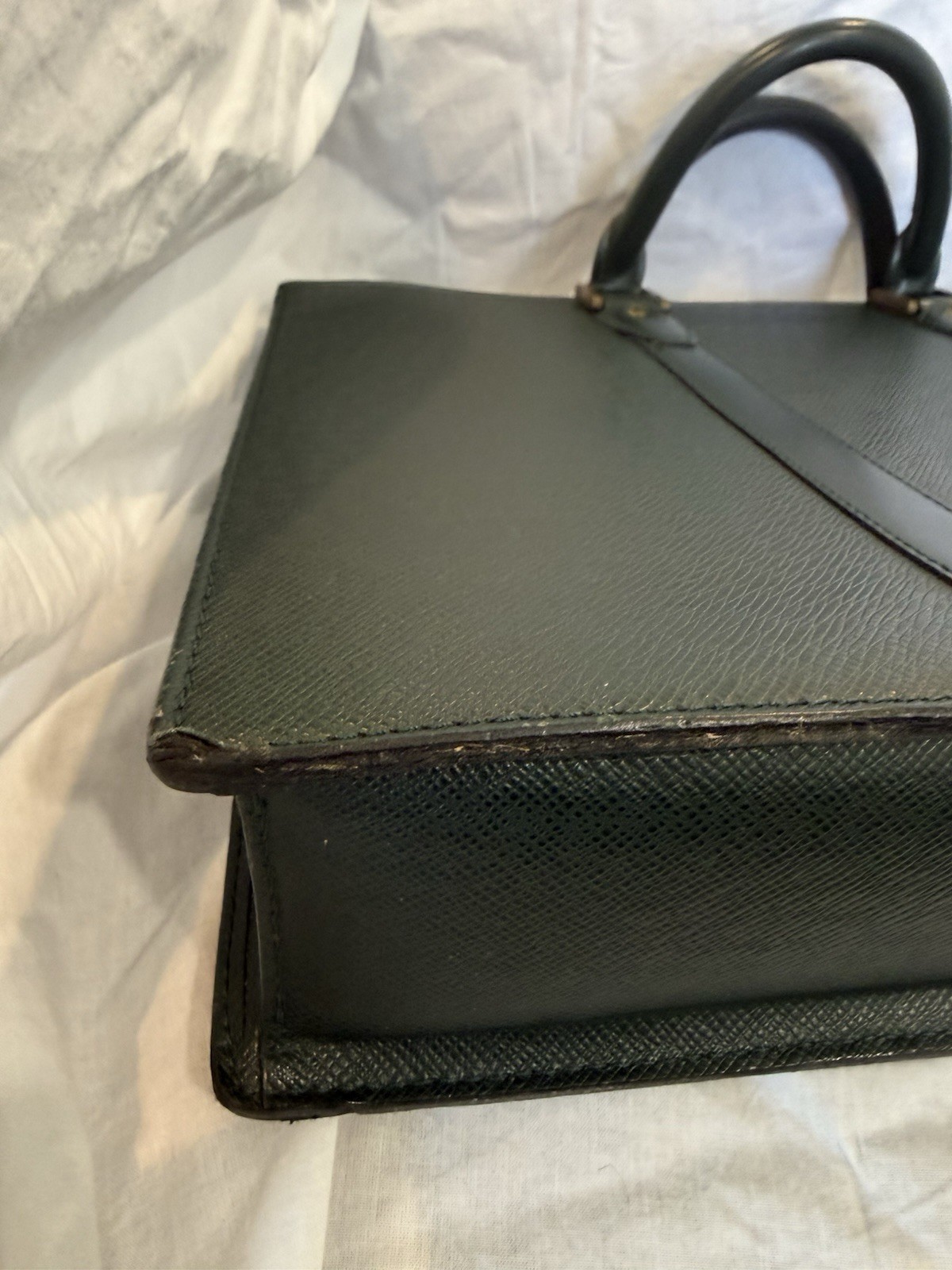 Auth Louis Vuitton Taiga Leather Briefcase Green Vintage 1997 Made In France