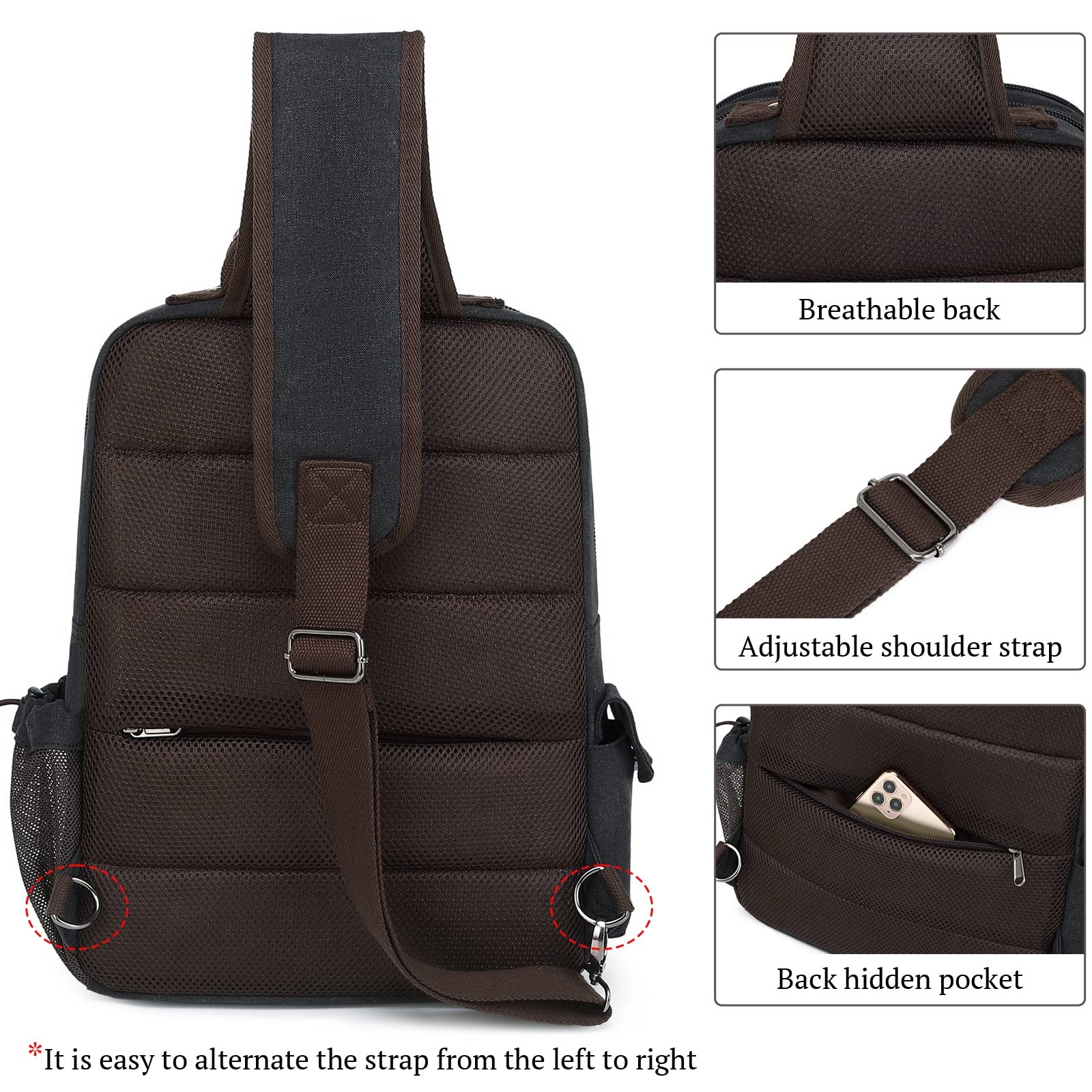Canvas Messenger Bag 15 inch Backpack Crossbody Bags Sling Bag Black, XL