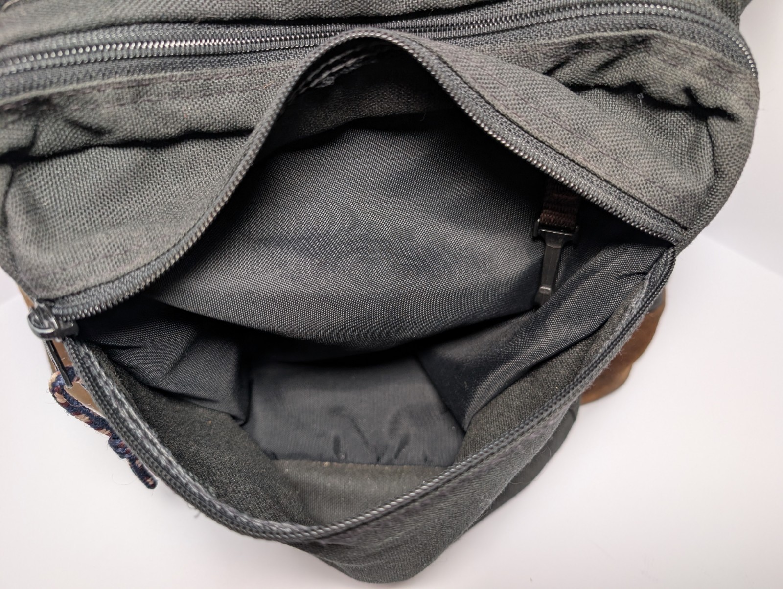Vintage JanSport Backpack Black Brown Suede Bottom Nylon School Daypack USA Made