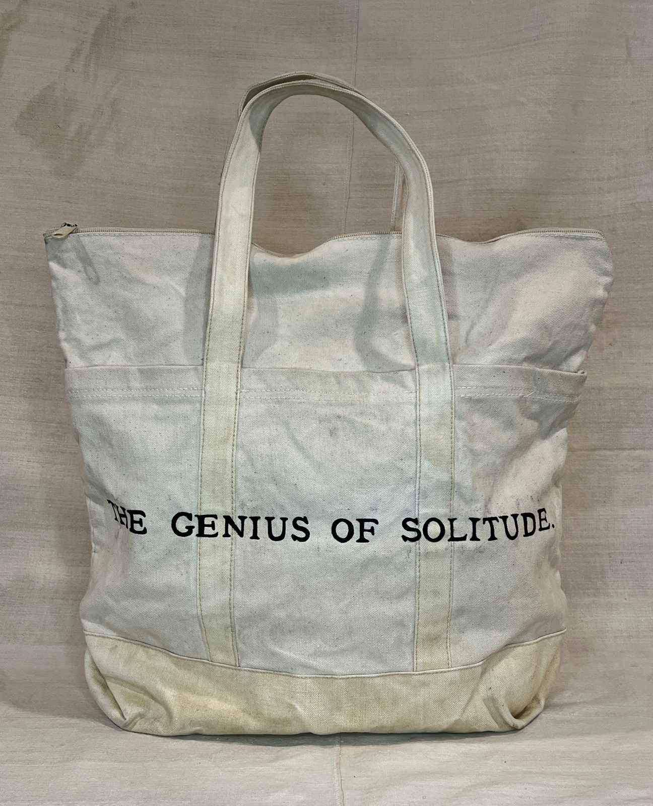 White Zippered Canvas Tote Bag with Hand Painted Message
