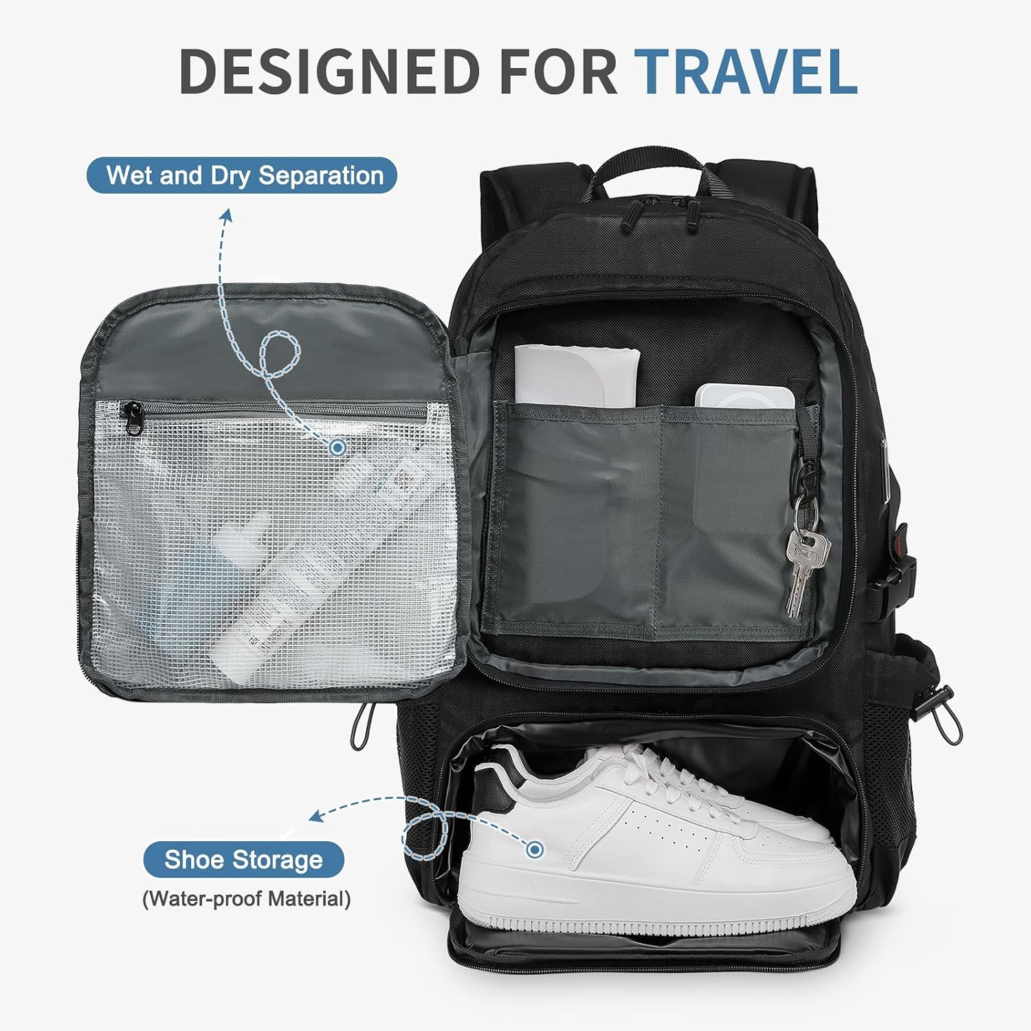 Travel Backpack 35L TSA Approved Carry on Backpack with Shoe Compartment & Wet/D