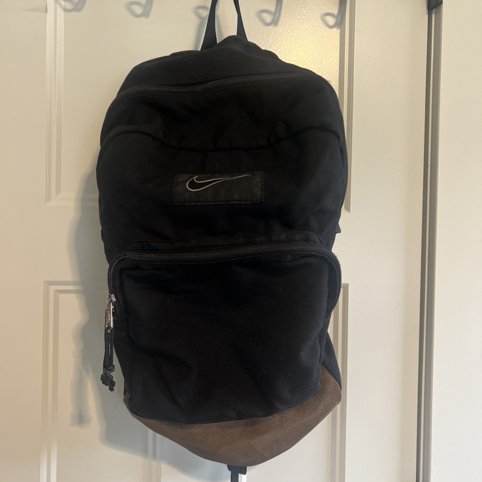 Vintage Nike Leather Bottom Backpack Black Center Swoosh Good Condition 90s Y2K
