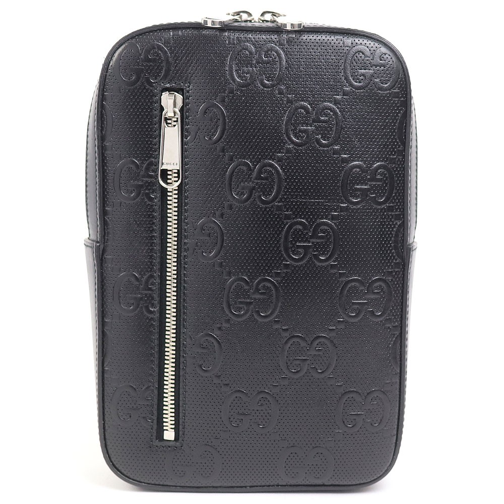 Gucci GG Embossed Sling Backpack Black Perforated Leather Crossbody Shoulder Bag