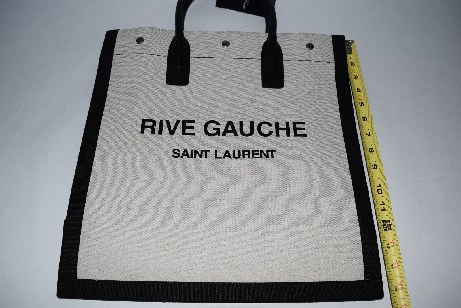 NWT! Authentic YSL Saint Laurent North South Linen Leather Tote Bag Beige Black